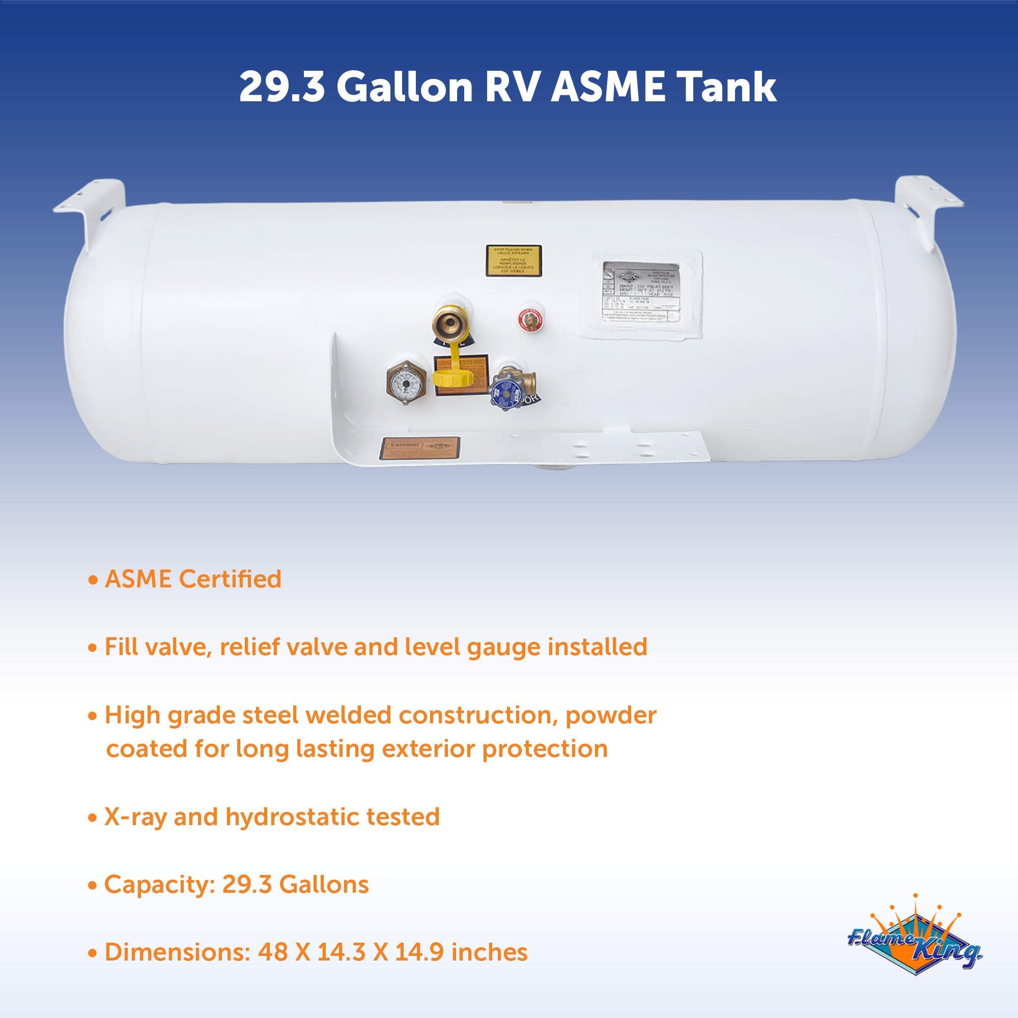 Flame King 29.3 Gallon ASME Horizontal Under Mounted RV, Van Or Trailer Propane Tank Cylinder