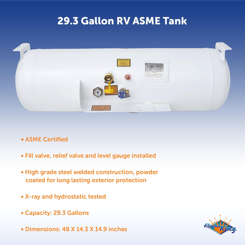 Flame King 29.3 Gallon ASME Horizontal Under Mounted RV, Van Or Trailer Propane Tank Cylinder