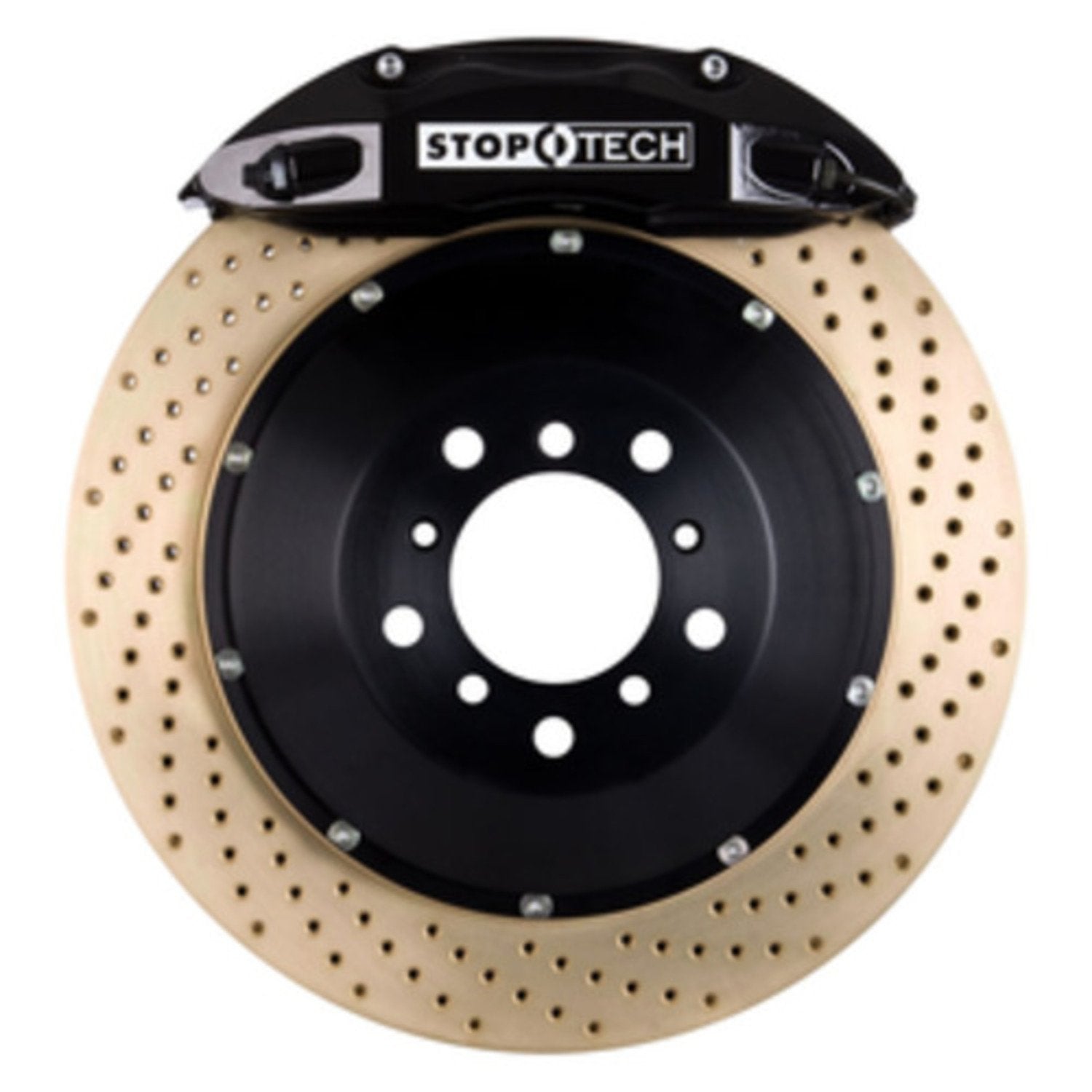StopTech 83.837.4300.54 Big Brake Kit Stoptech; Black Caliper, Drilled Two-Piece Rotor, Front