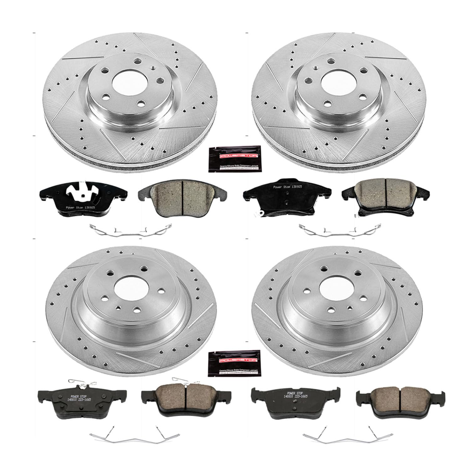 Power Stop K6815 Z23 Carbon Fiber Brake Pads Front and Rear with Drilled & Slotted Brake Rotors Kit For Ford Fusion 2013-2016, Lincoln MKZ 2013-2016 [Model Specific]