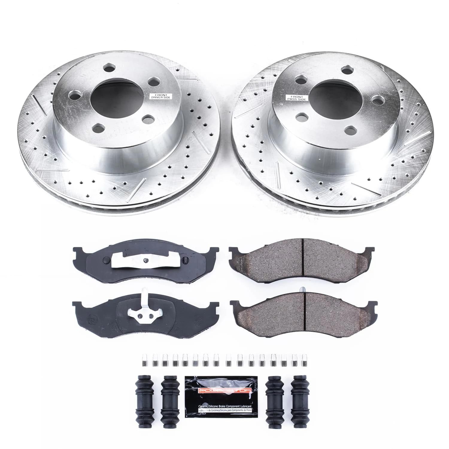 Power Stop K2152 Z23 Carbon Fiber Brake Pads with Drilled and Slotted Brake Rotors Kit For Jeep Cherokee Wrangler XJ