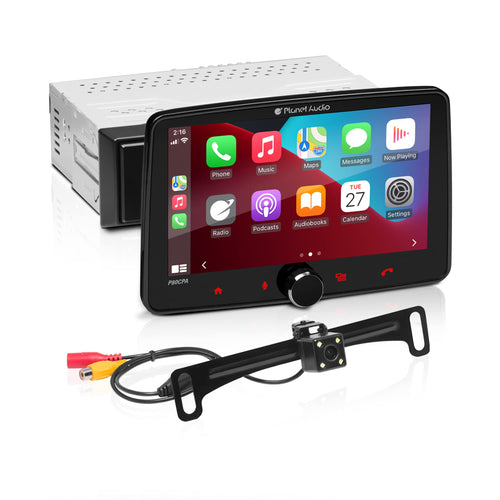 Car Stereo System Planet Audio P80CPAC, Apple CarPlay, Android Auto - Single Din, 8 Inch Touchscreen, Bluetooth Audio and Calling Head Unit, AM/FM Radio Receiver, No CD Player, USB, Hook to Amplifier