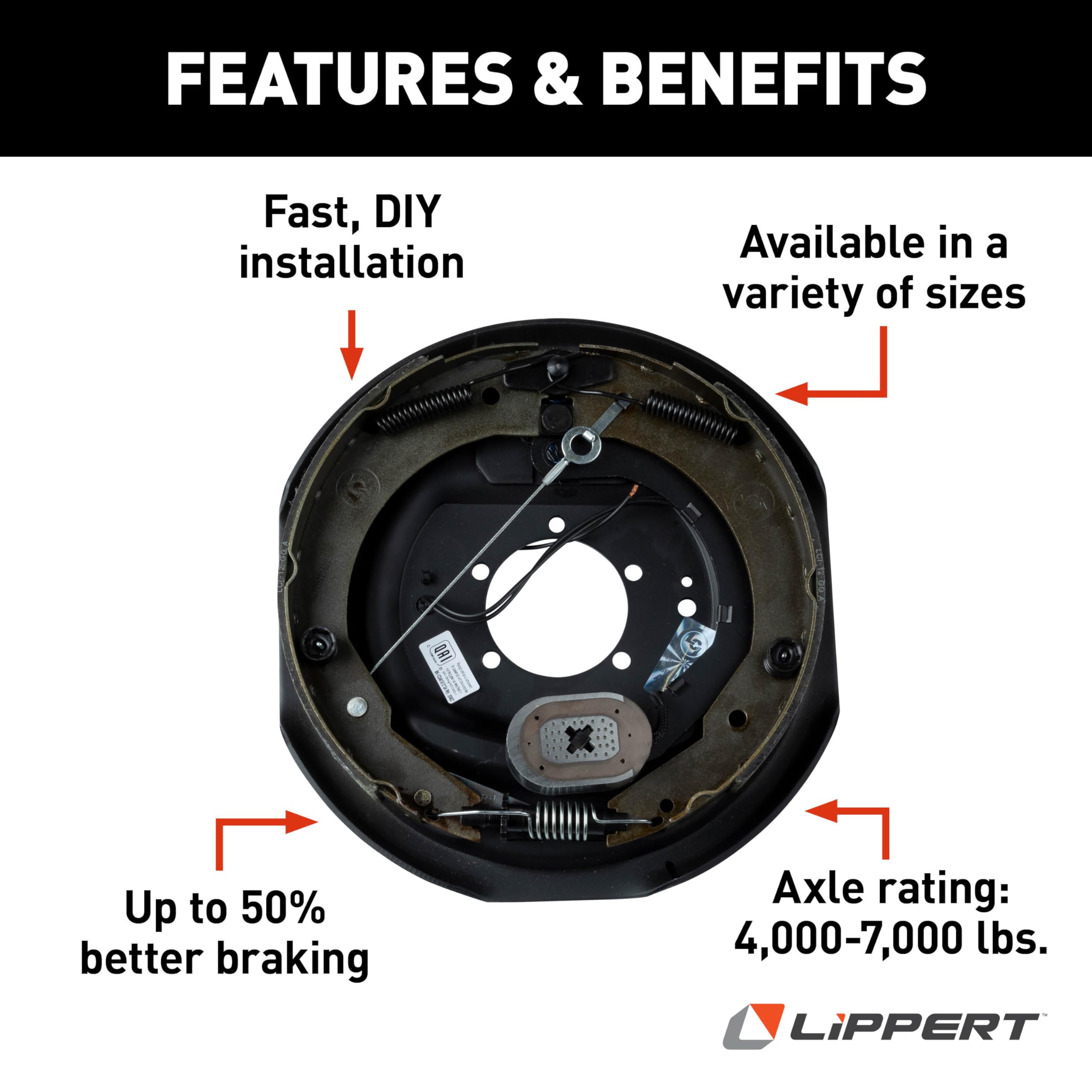 Lippert Components Self-Adjusting Forward Brake Assembly for Right Side 12" x 2", 4,000-7,000 lbs. Capacity, for 14.5", 15", 16" Wheels - 296652