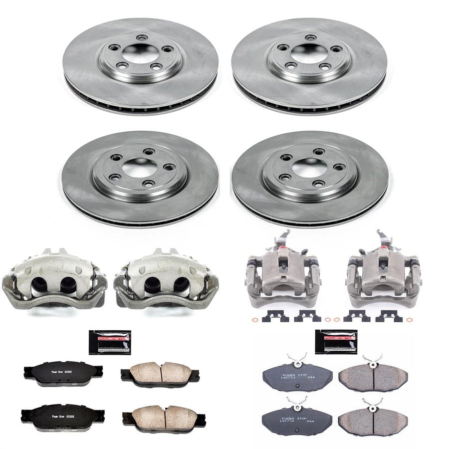 Power Stop KCOE5506 Front & Rear Autospecialty Caliper Brake Kit- Brake Rotors, Ceramic Brake Pads and Brake Calipers For Jaguar S-Type 2005 [Model Specific]