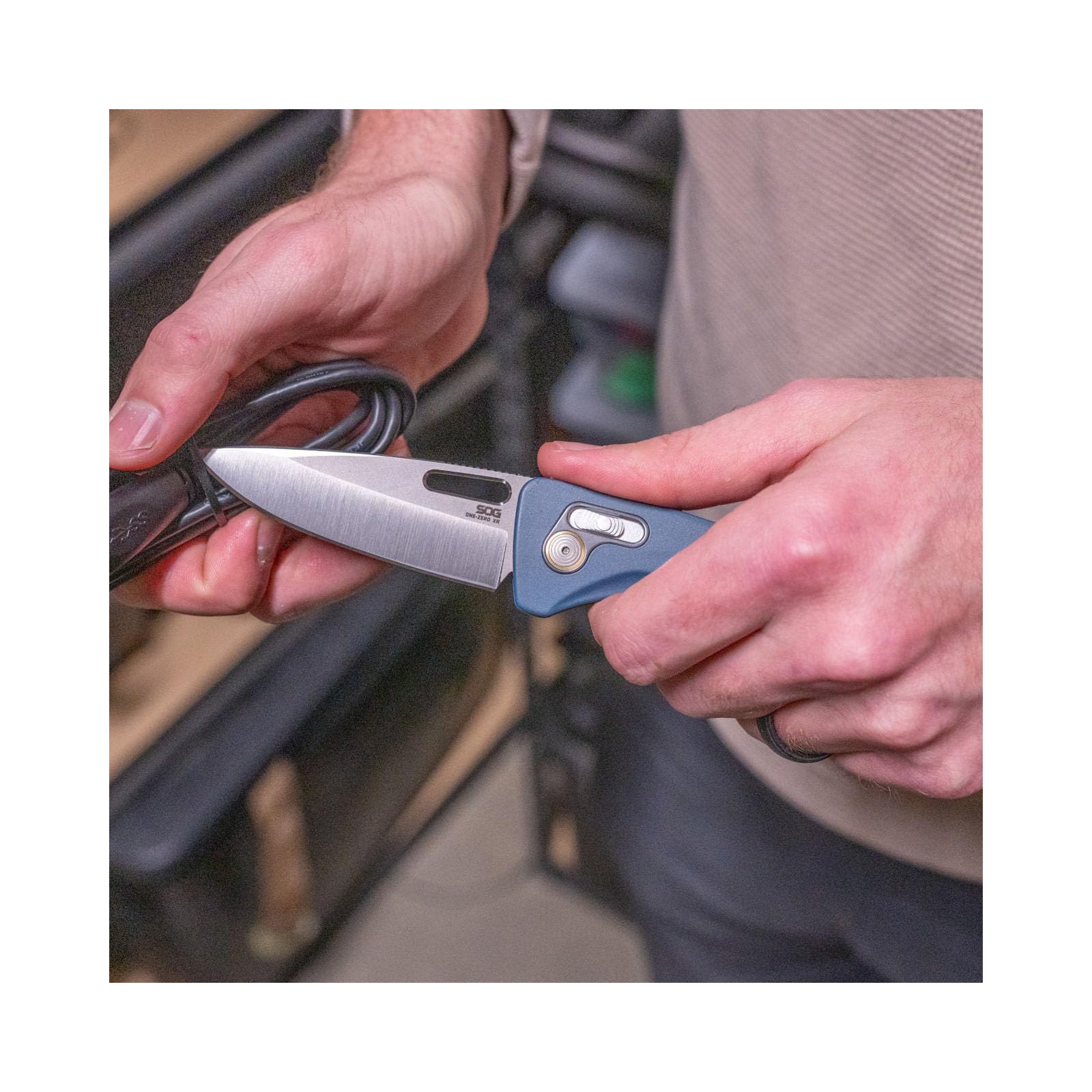 SOG One-Zero XR Daily Carry Easy-Opening Folding Knife with Aircraft-Grade Aluminum Handle | CRYO CPM S35VN Steel Blade, Smoke Gray/Chrome