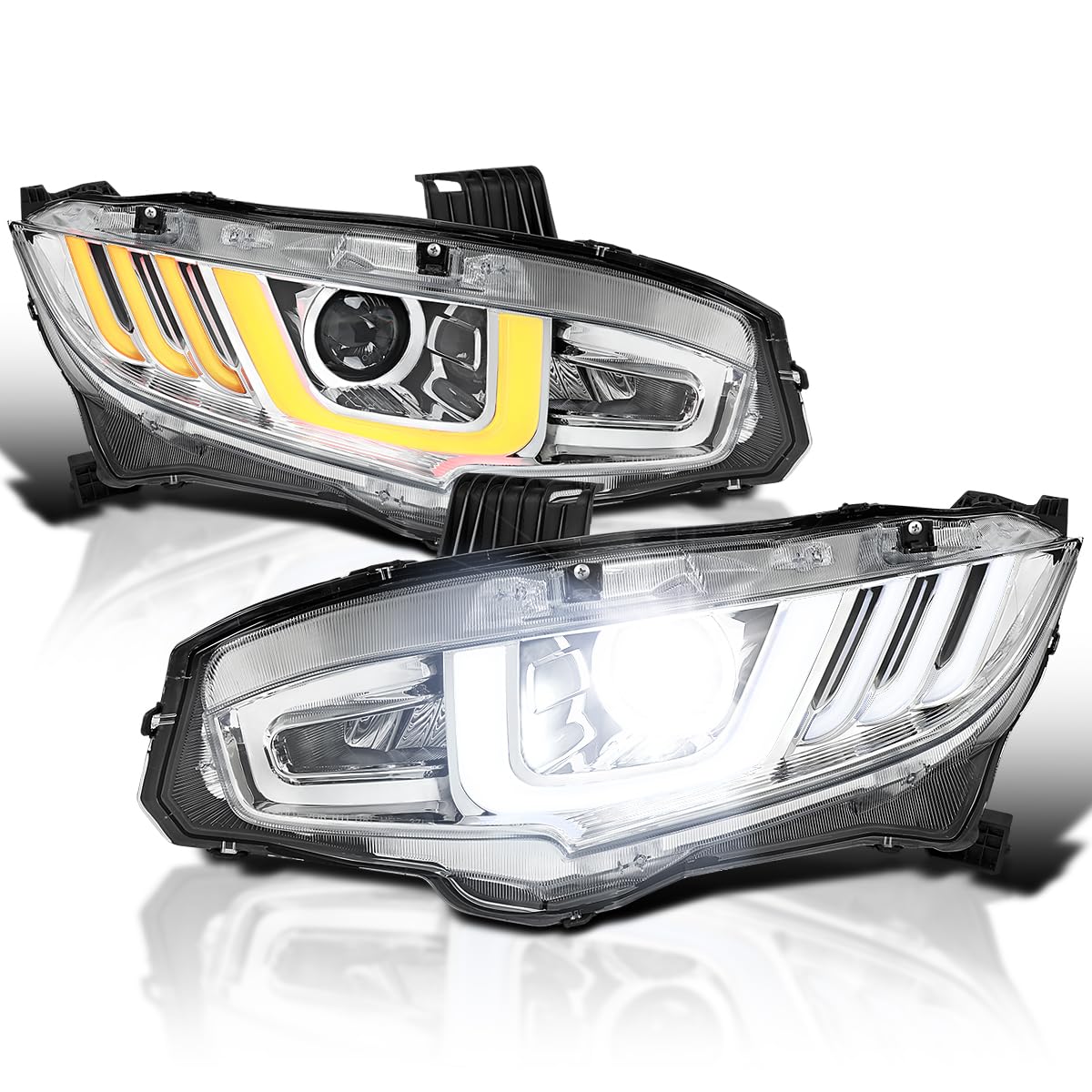 Full LED Projector Headlights SPEC-D TUNING w/Switchback and Sequential Turn Signals Compatible with 2016-2021 Honda Civic with Factory Halogen Headlight Models