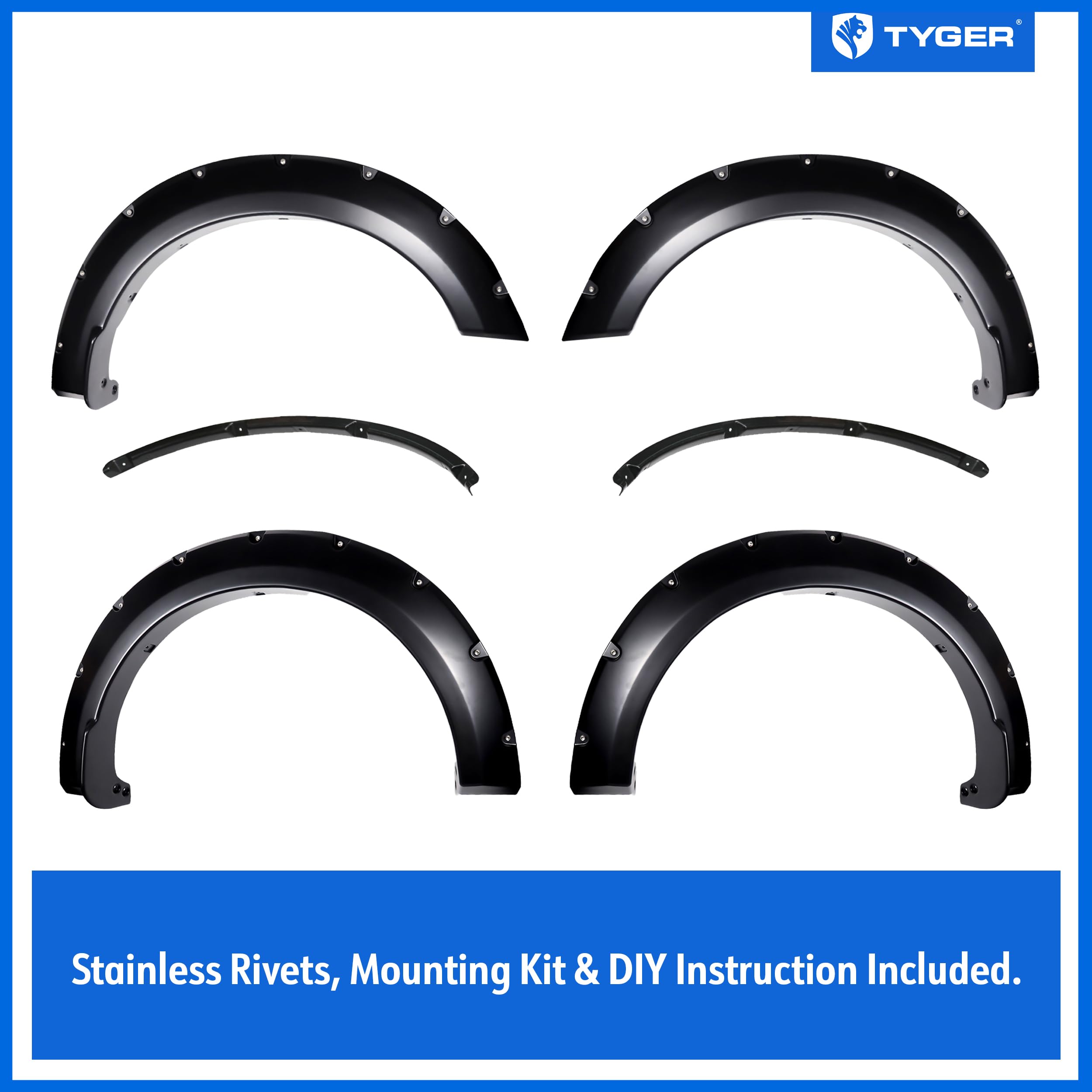 Tyger Auto Fender Flare 2021-2025 Compatible with Ford F-150, Smooth Textured Black Paintable Bolt-Riveted Style 4pc | TG-FF8F5018