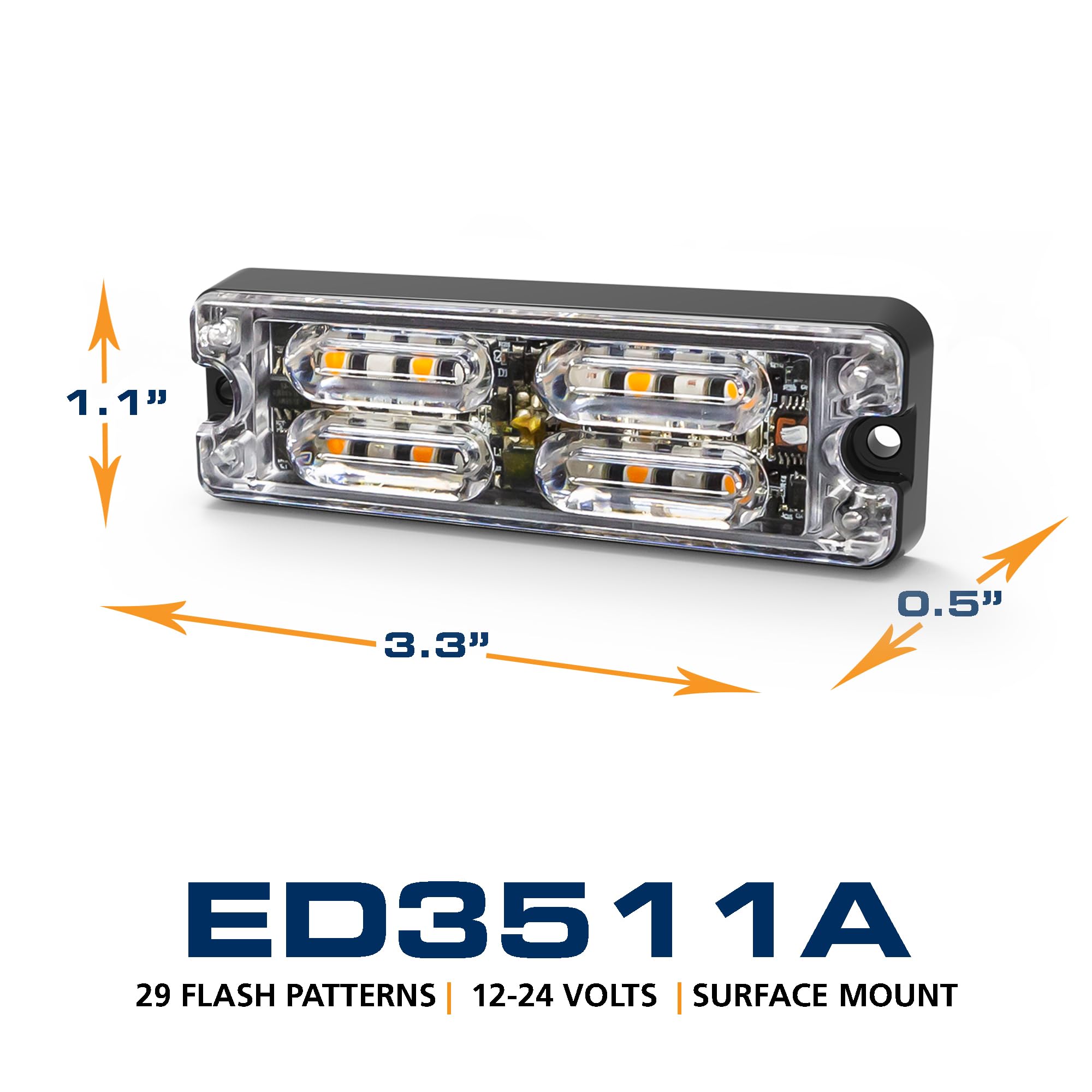 ECCO 12 High-Intensity Directional LEDs Amber White LED 1.4 amps 12V 24V Surface Mount Waterproof Warning Light Construction Caution Lights for Truck Off Road car Commercial Vehicles, 5 Year Warranty