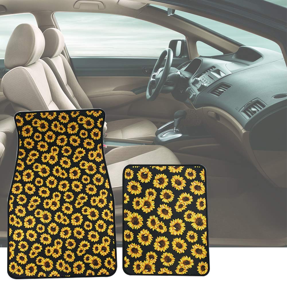 HilMe Car Mats, Waterproof 2pcs non-slip Neoprene Universal Car Floor carpet with black edge Sunflower, Leopard Print