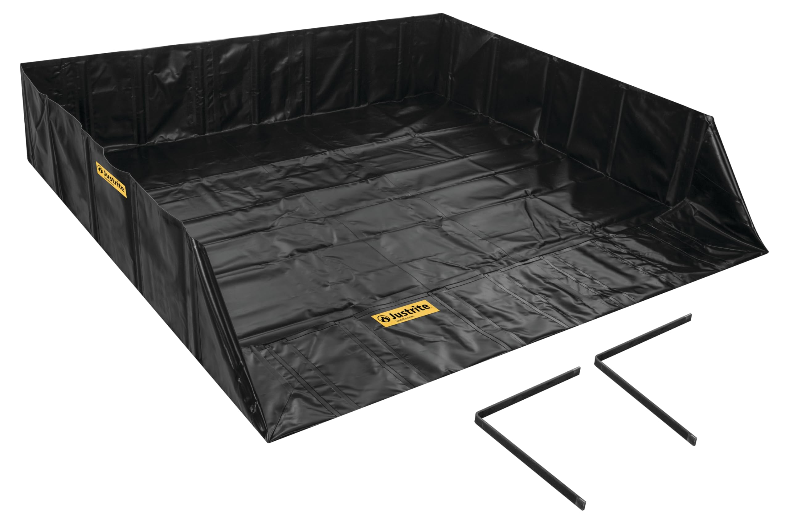 Justrite QuickBerm® Angle Bracket, 10' x 10' x 24" Large Oil Spill Containment Berm, 1,496 Gallon Spill Capacity, PVC Coated Fabric, Made in The USA, Black, 28093