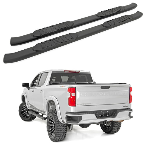 Rough Country Nerf Steps Oval for Chevy Silverado & GMC Sierra 1500/2500HD/3500HD Crew Cab (2019-2026) - OEM Style Rails with Built-in Side Steps
