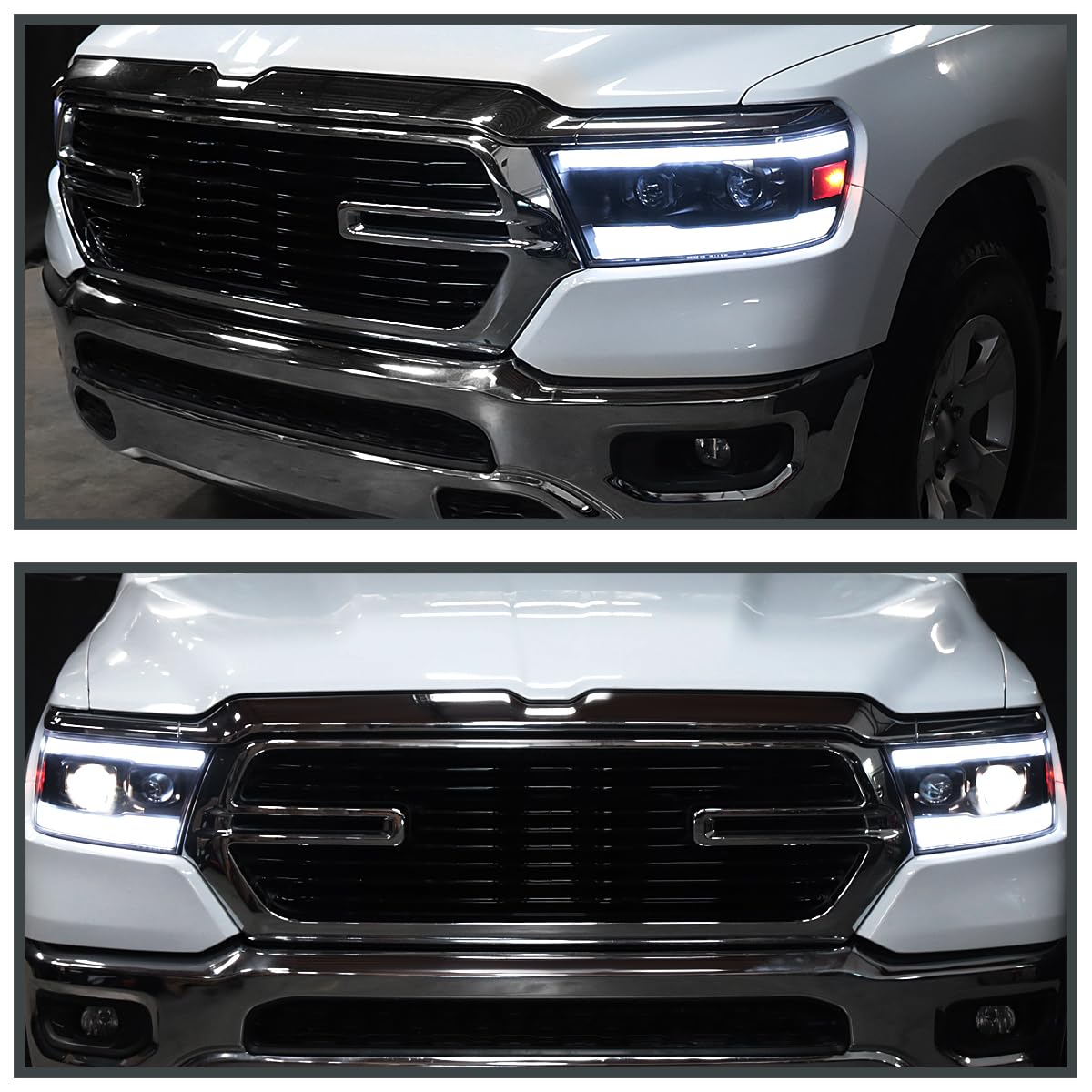Black SPEC-D TUNING Projector Headlights w/Sequential LED Tube Signal and Startup Animation Compatible with 2019-2024 Ram 1500, Left + Right Pair Headlamps Assembly