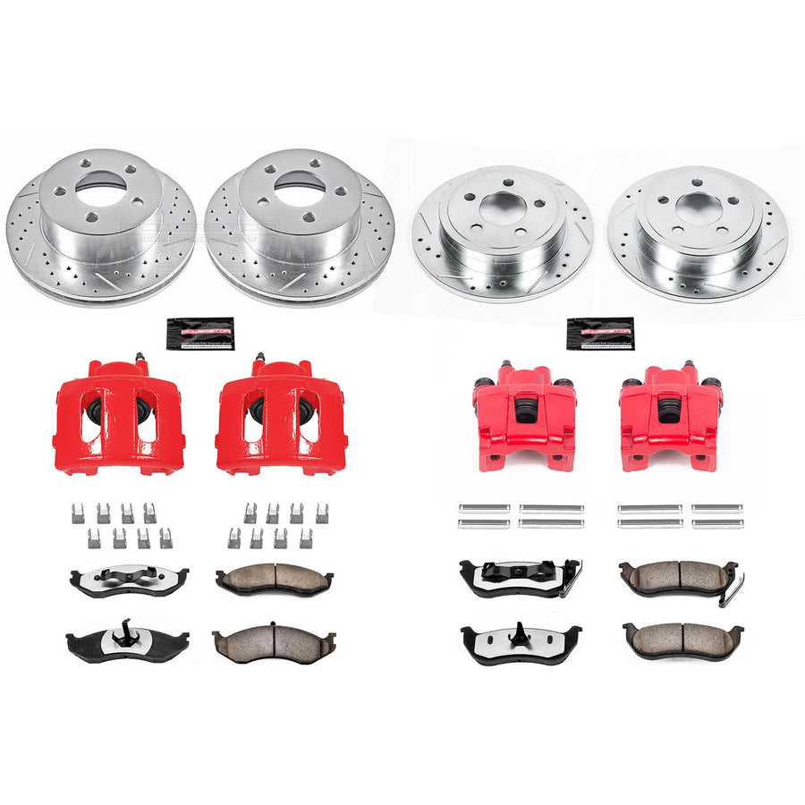 Caliper Kit Power Stop For 2003-2006 Jeep Wrangler [Models with Rear Disc] - Front and Rear Truck & Tow Caliper, Drilled & Slotted Brake Rotors, Carbon-Fiber Ceramic Brake Pads Replacement, KC2154-36