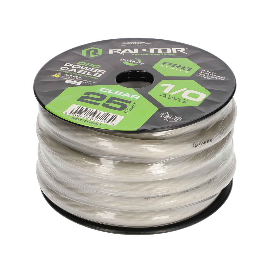 PRO Series Raptor by METRA Electronics Power Wire 1/0 AWG Oxygen Free Copper - Clear - R51-0-25C