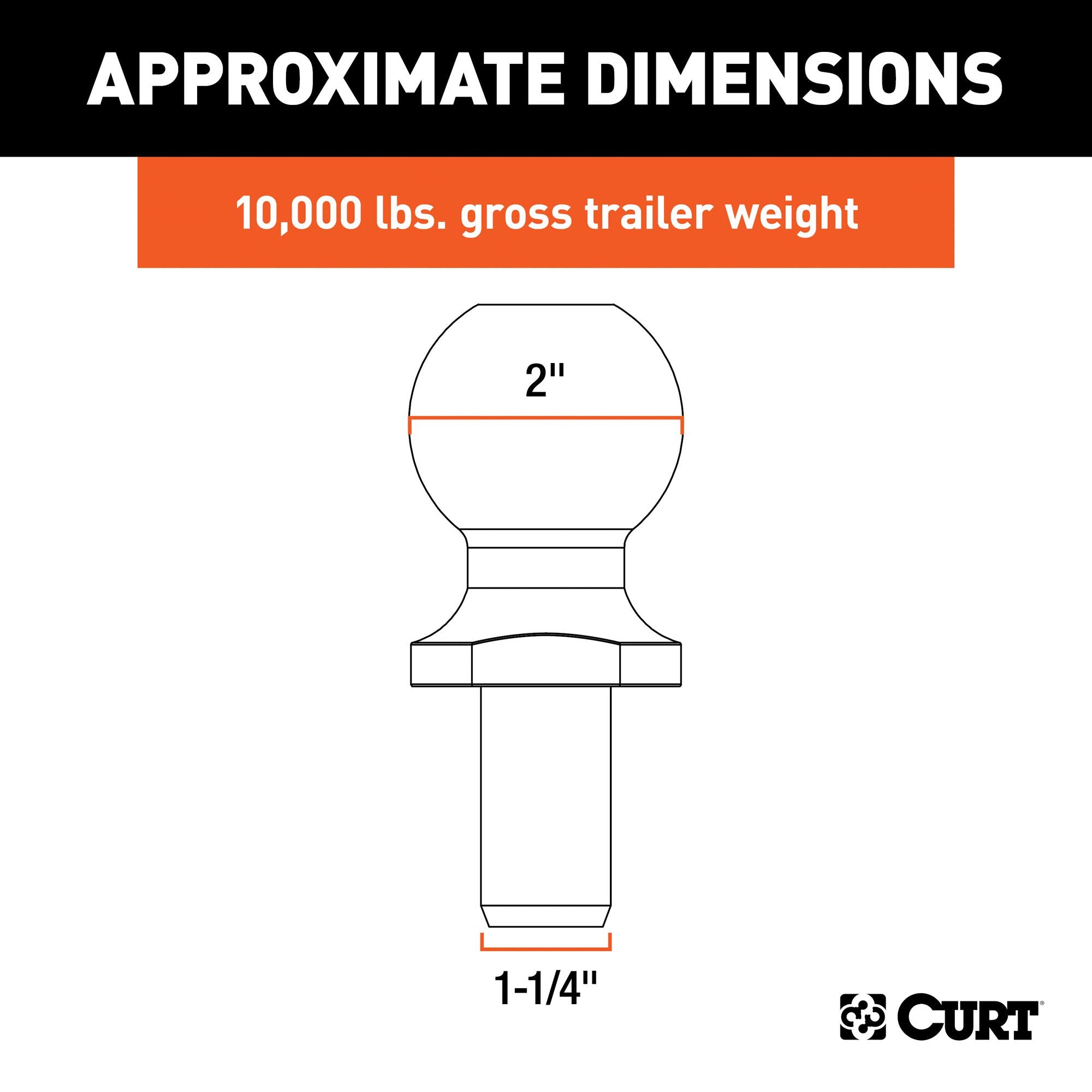 CURT Replacement 2-Inch Pintle Hitch Ball 48820, 10,000 lbs, 1-1/4-Inch Shank Diameter