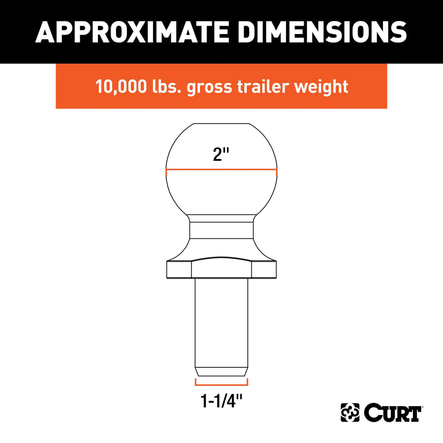 CURT Replacement 2-Inch Pintle Hitch Ball 48820, 10,000 lbs, 1-1/4-Inch Shank Diameter