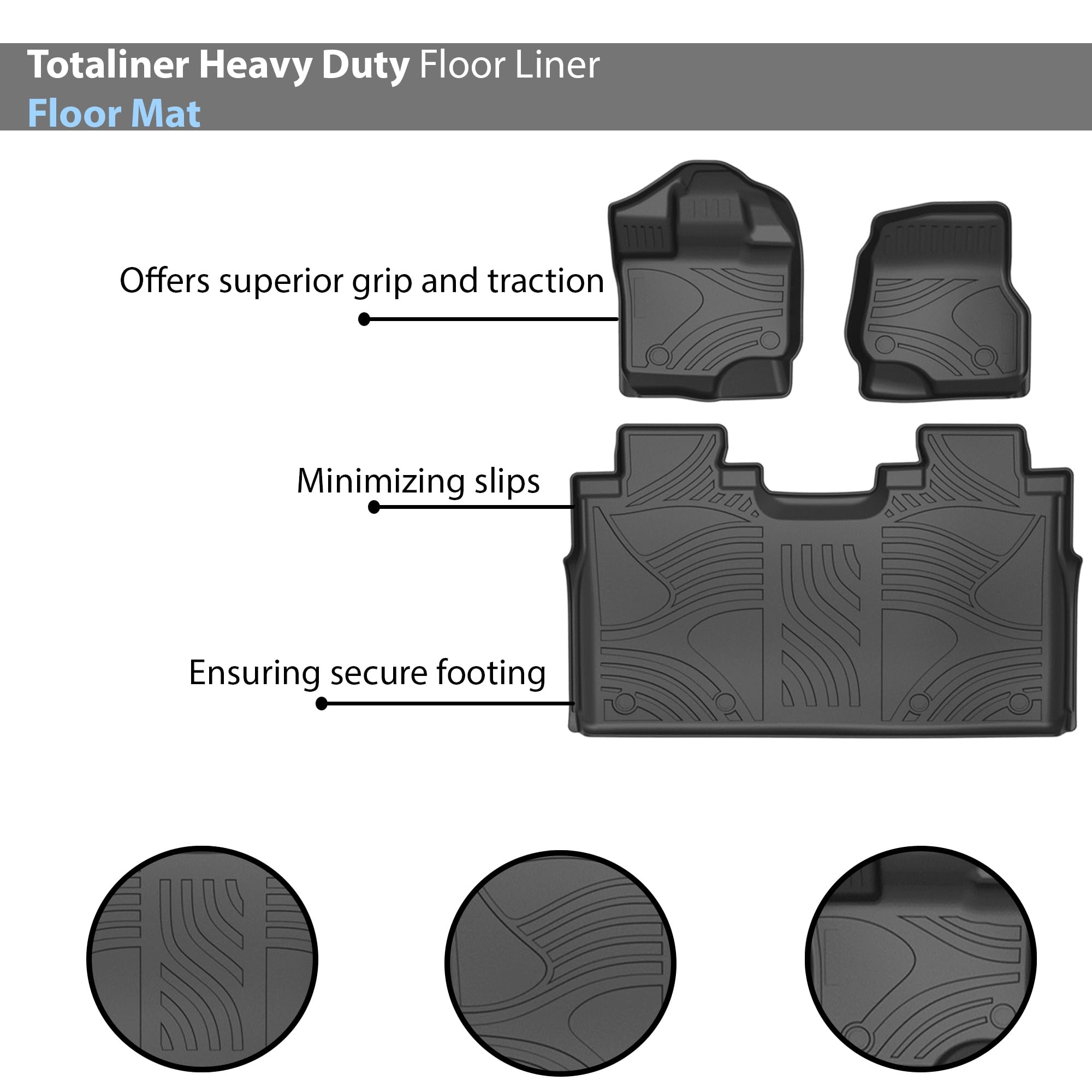 TOTALINER Black Horse Heavy Duty Floor Mat Anti-Skid Black 1.37'' Thickness Compatible with 2015-2022 Ford F-150 SuperCrew Cab-FMFF115