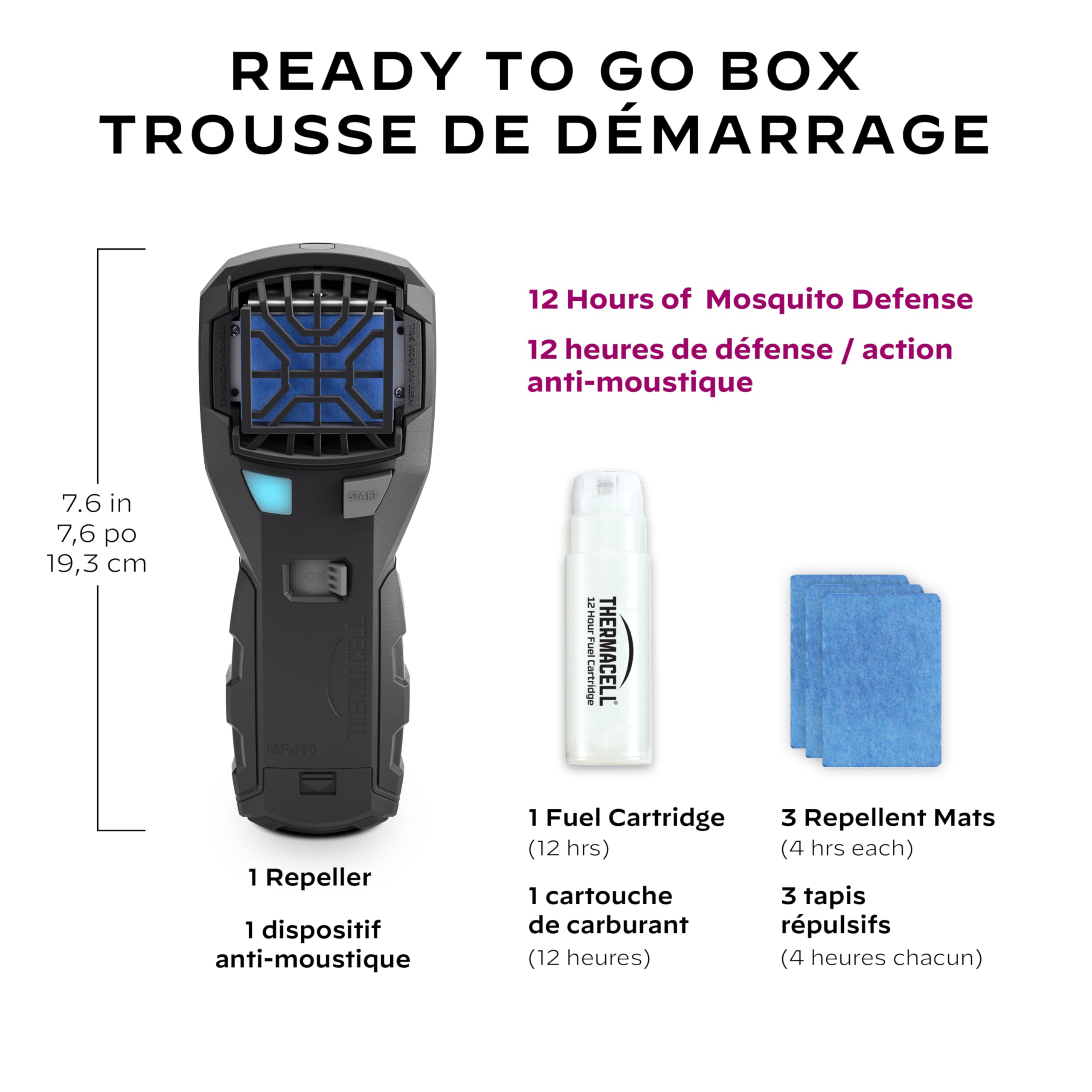Gray Thermacell MR450 Armored Portable Mosquito Repeller with Belt Clip & ZoneCheck; Includes 12-Hours of Rugged Mosquito Protection; No DEET, Mess, Flame or Scent; Bug Spray Alternative