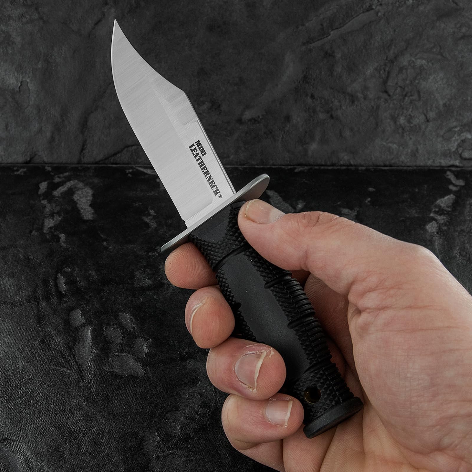 Cold Steel Clip Point Mini Leatherneck Compact Lightweight 3.5" 8CR13MOV Steel Fixed Blade Outdoor Hunting Utility Knife, 3.25" Textured Ergonomic Kray-Ex Handle, Secure-Ex Sheath