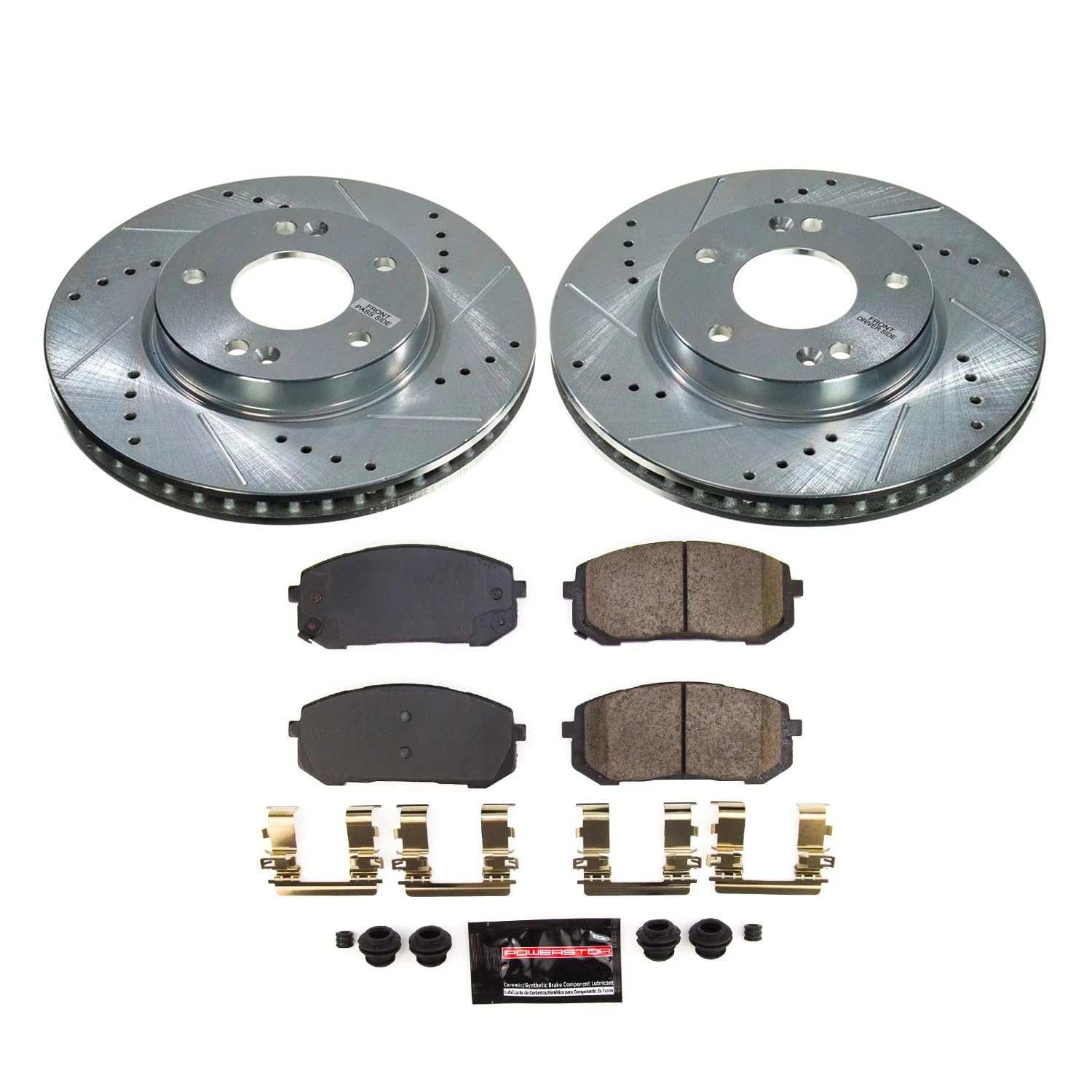 Power Stop Z23 Daily Driver Kit Front Carbon-Fiber Ceramic Brake Pad and Drilled and Slotted Rotor For Hyundai Elantra 2021-2023 [Model Specific]