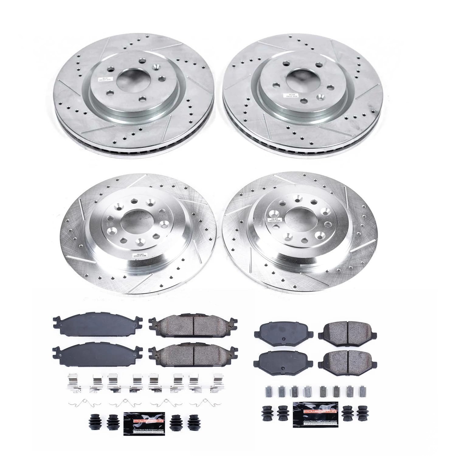 Power Stop K8971 Front and Rear Carbon-Fiber Ceramic Brake Pad and Drilled and Slotted Rotor Z23 Daily Driver Kit For Lincoln MKT 2011-2019 [Model Specific]