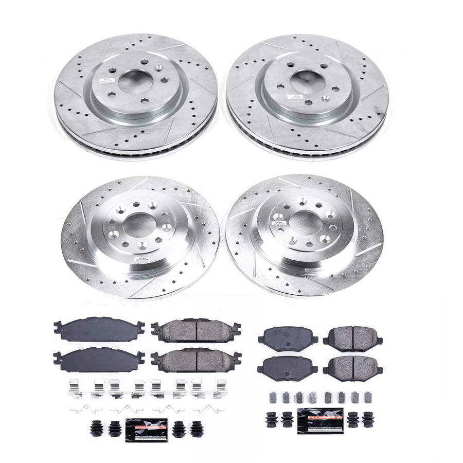 Power Stop K8971 Front and Rear Carbon-Fiber Ceramic Brake Pad and Drilled and Slotted Rotor Z23 Daily Driver Kit For Lincoln MKT 2011-2019 [Model Specific]