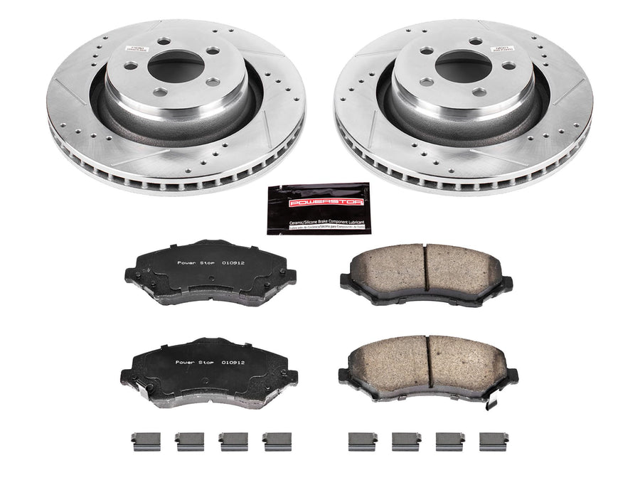 Power Stop K6395 Z23 Carbon Fiber Brake Pads Front with Drilled & Slotted Brake Rotors Kit For Dodge Nitro 2009-2011, Jeep Liberty 2008-2012 [Model Specific]