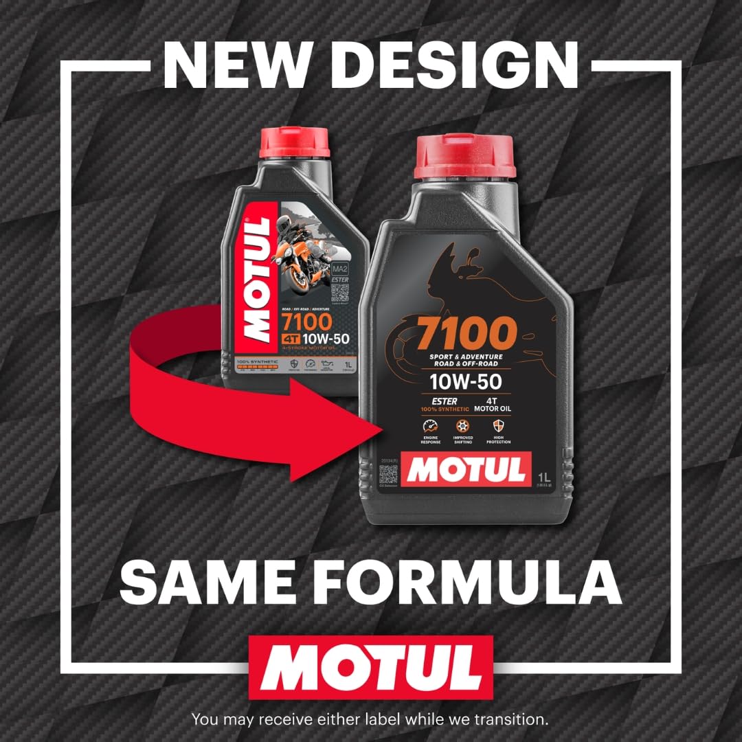 7100 Motul 10W-50 4T 100% Synthetic Ester Engine Motor Oil, Road & Off-Road Motorcycles, 4 Liter (104098)