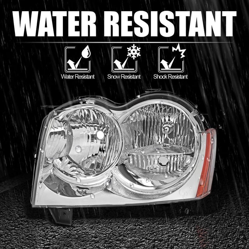 Chrome Headlights SPEC-D TUNING Compatible with 2005-2007 Jeep Grand Cherokee, Left + Right Head Lights Assembly