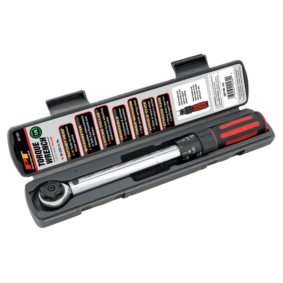 Torque Wrench Performance Tool M196 1/4-Inch Drive 250 inch/lb. - Dual Scale, Audible Click, Precision Ratchet