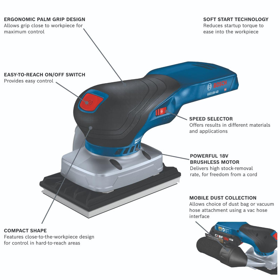 18V BOSCH Brushless Sheet Orbital Finishing Sander (Bare Tool)