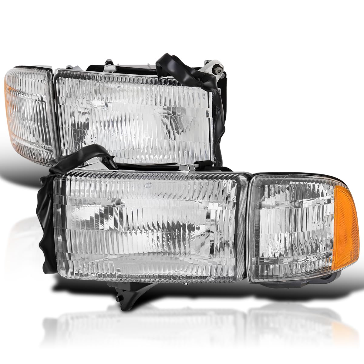Factory Replacement SPEC-D TUNING Headlights Compatible with 1994-2001 Dodge Ram 1500 2500 3500 Left + Right Head Lights Assembly