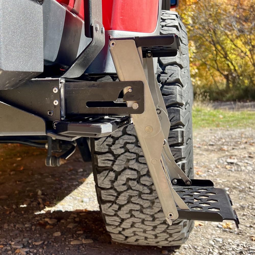R-Step 9 Inch Wide Bed Step Attachment Brackets for 2020-2023 Jeep Gladiator Passenger Side Behind Rear Gas Motor Tire Rock Slide Engineering