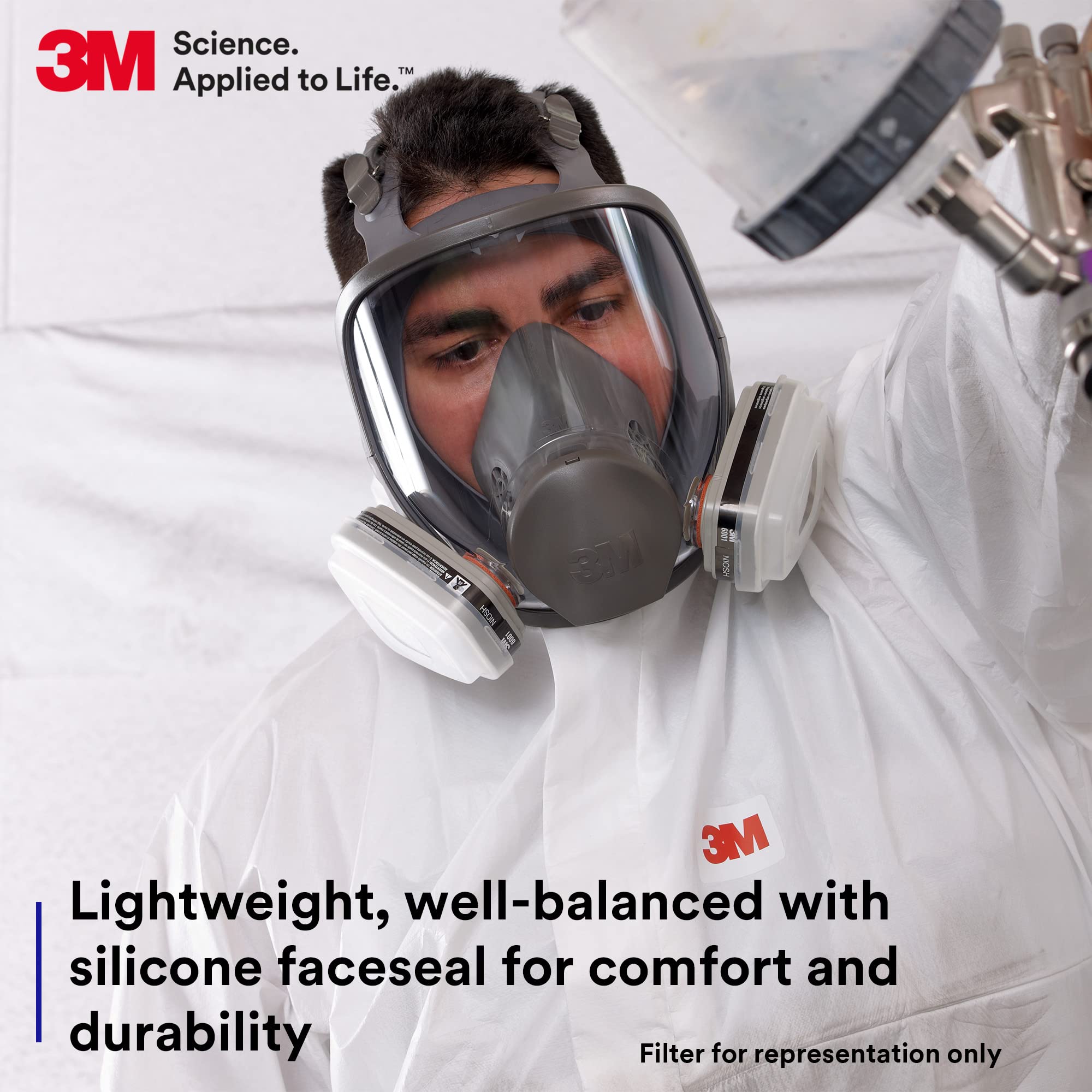 3M Reusable Full Facepiece Respirator 6700, NIOSH, Large Lens, ANSI High Impace Eye Protection, Silicone Face Seal, Four-Point Harness, Comfortable Fit, Painting, Dust, Chemicals, Small