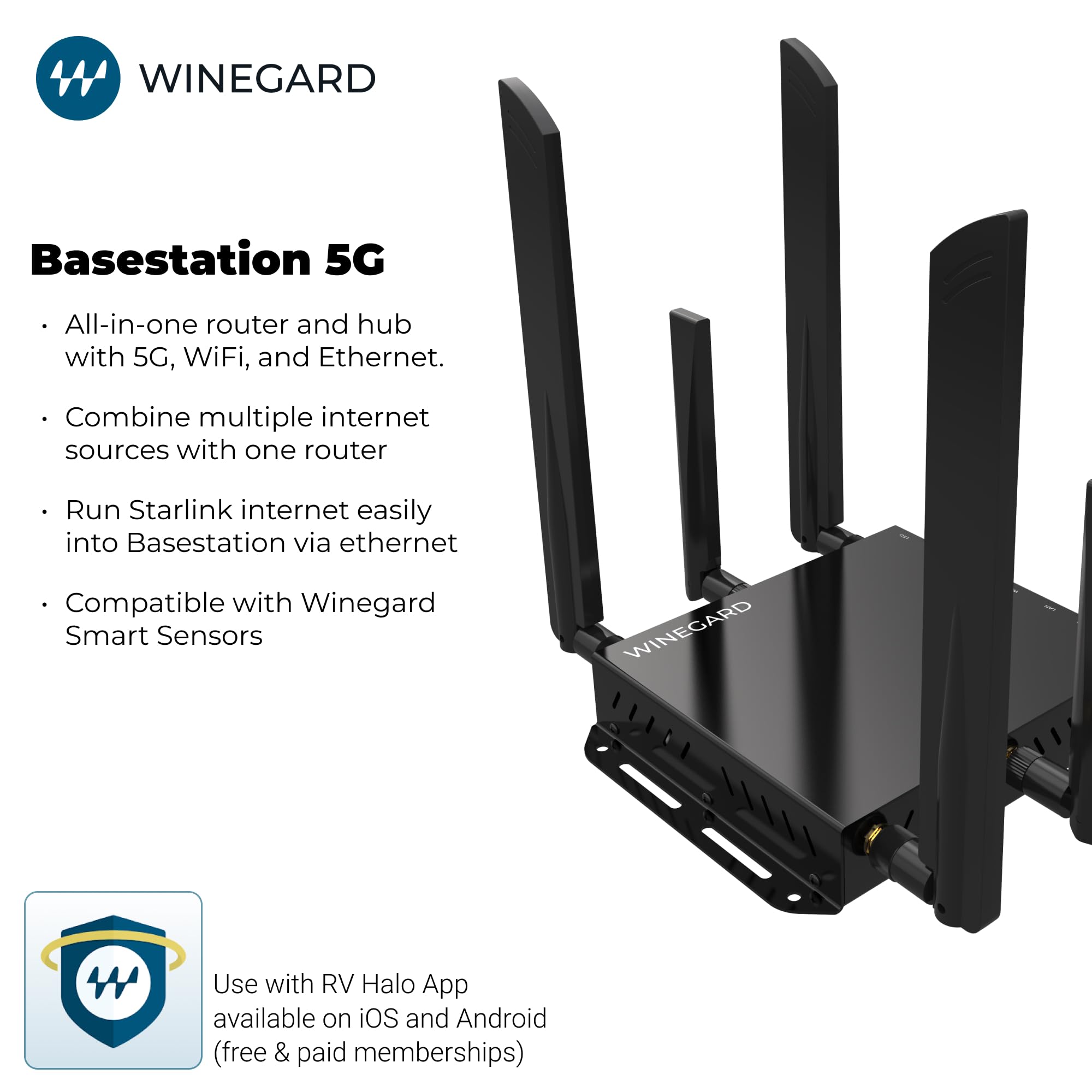 5G Winegard Basestation BS-5G01 – Indoor Router & Smart Hub, Dual-SIM, Dual-Band Wi-Fi, Failover, Starlink Compatible, RV Halo