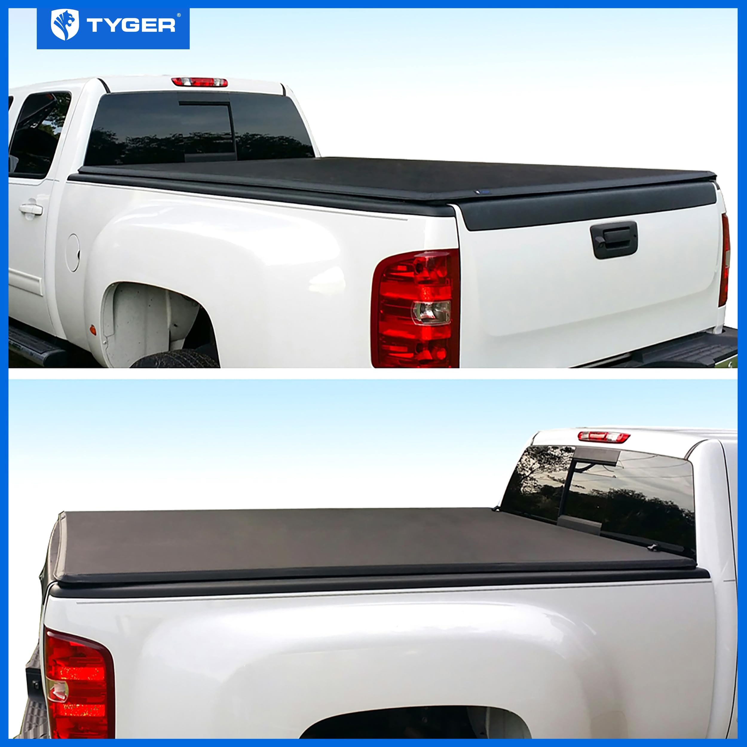 Tyger Auto T3 Soft Tri-Fold Tonneau Cover Truck Bed Compatible with 2007-2013 Chevy Silverado / GMC Sierra 1500; 2007-2014 2500 HD 3500 HD | Fleetside 8' Bed (97") | TG-BC3C1005 , Black