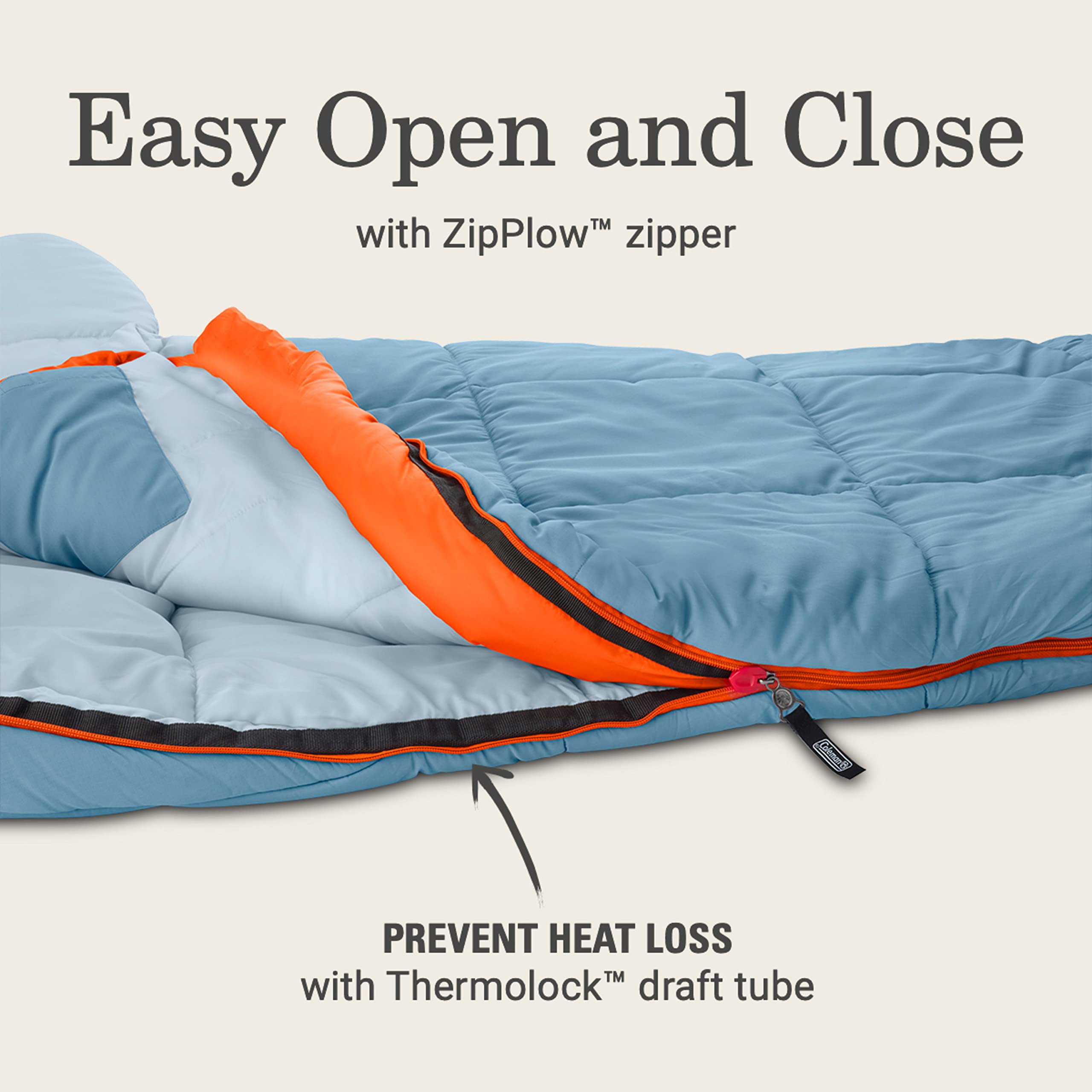 Coleman 0/20/40°F Big Bay Cold-Weather Sleeping Bag, Adult Mummy Sleeping Bag with Headrest, Foot Ventilation, & Storage Sack, Big & Tall Options