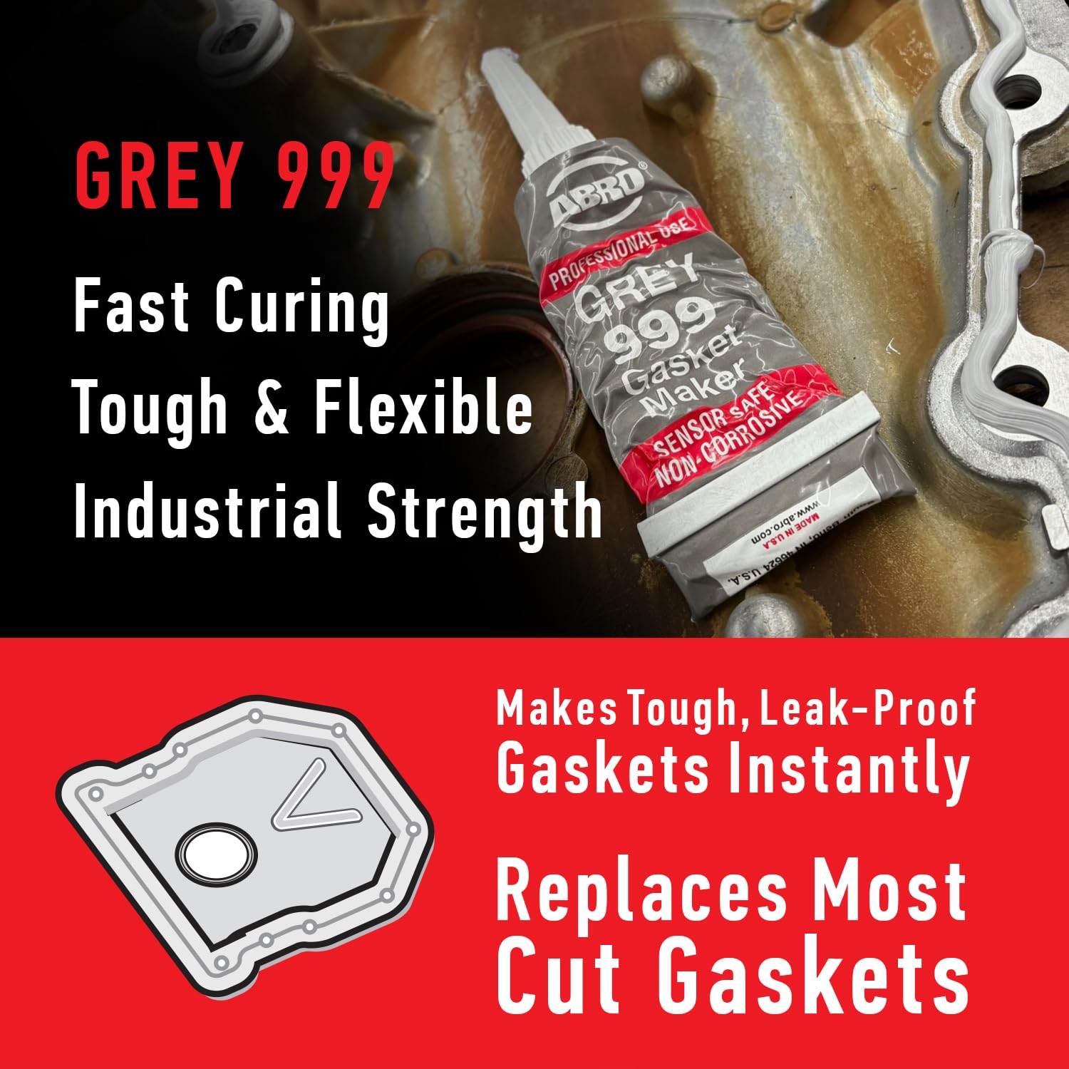 RTV Silicone Sealant and Gasket Maker ABRO - 650 Degrees F, OEM Specified, Sensor Safe, Non-Corrosive, High Temp Silicone Sealant/Head Gasket Sealant Neutral Cure, Low Odor, 3 oz. Tube - Grey