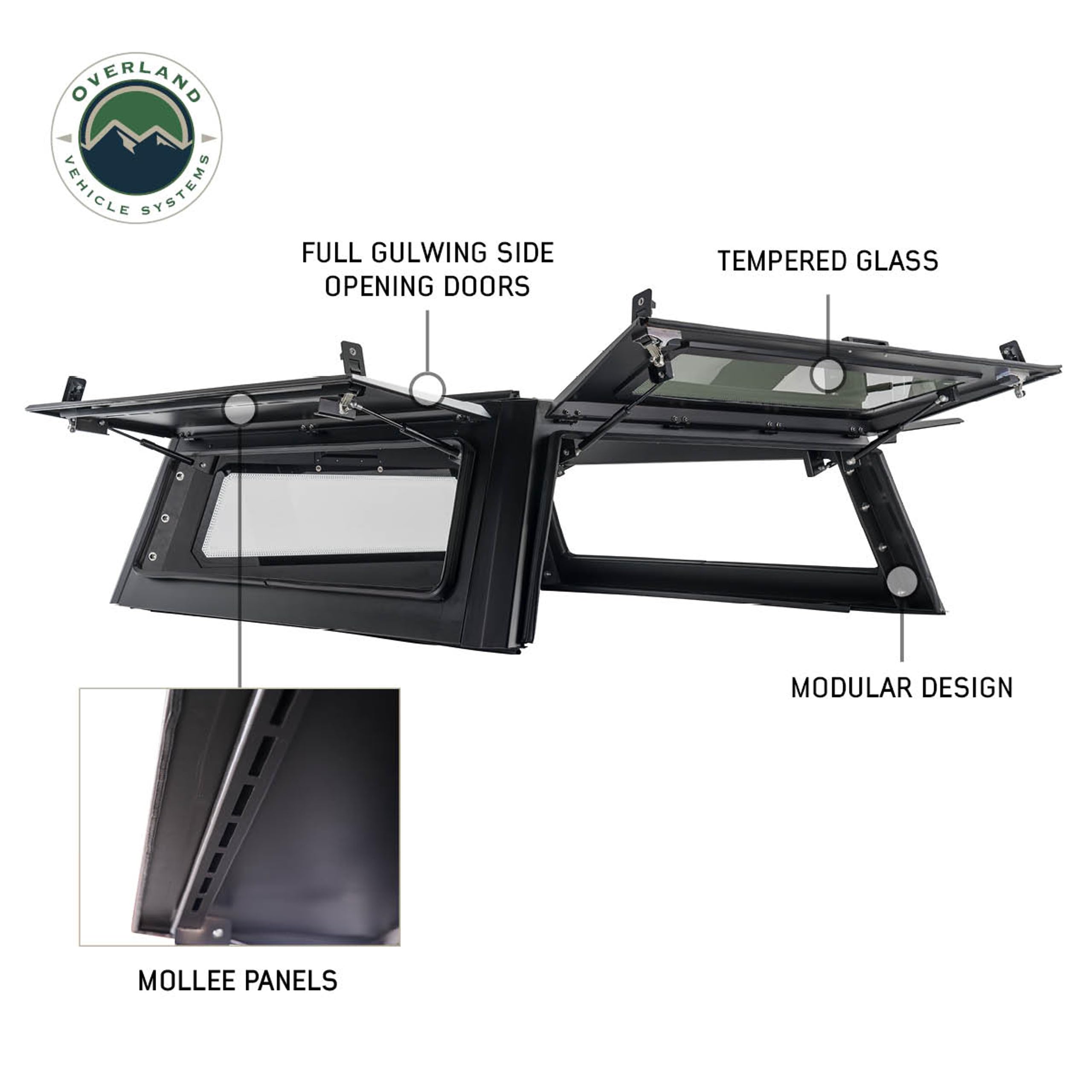 Truck Cap Overland Vehicle Systems Expedition W/Full Wing Doors, Front and Rear Windows & 3rd Brake Light Full Bolt On (Compatiable with Ford F-150-5.5 ft. Bed)
