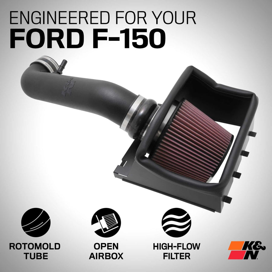 Cold Air Intake System K&N: High-Flow Air Filter, Increase Performance & Towing: Compatible with 2011-2014 FORD: F150, 57-2583
