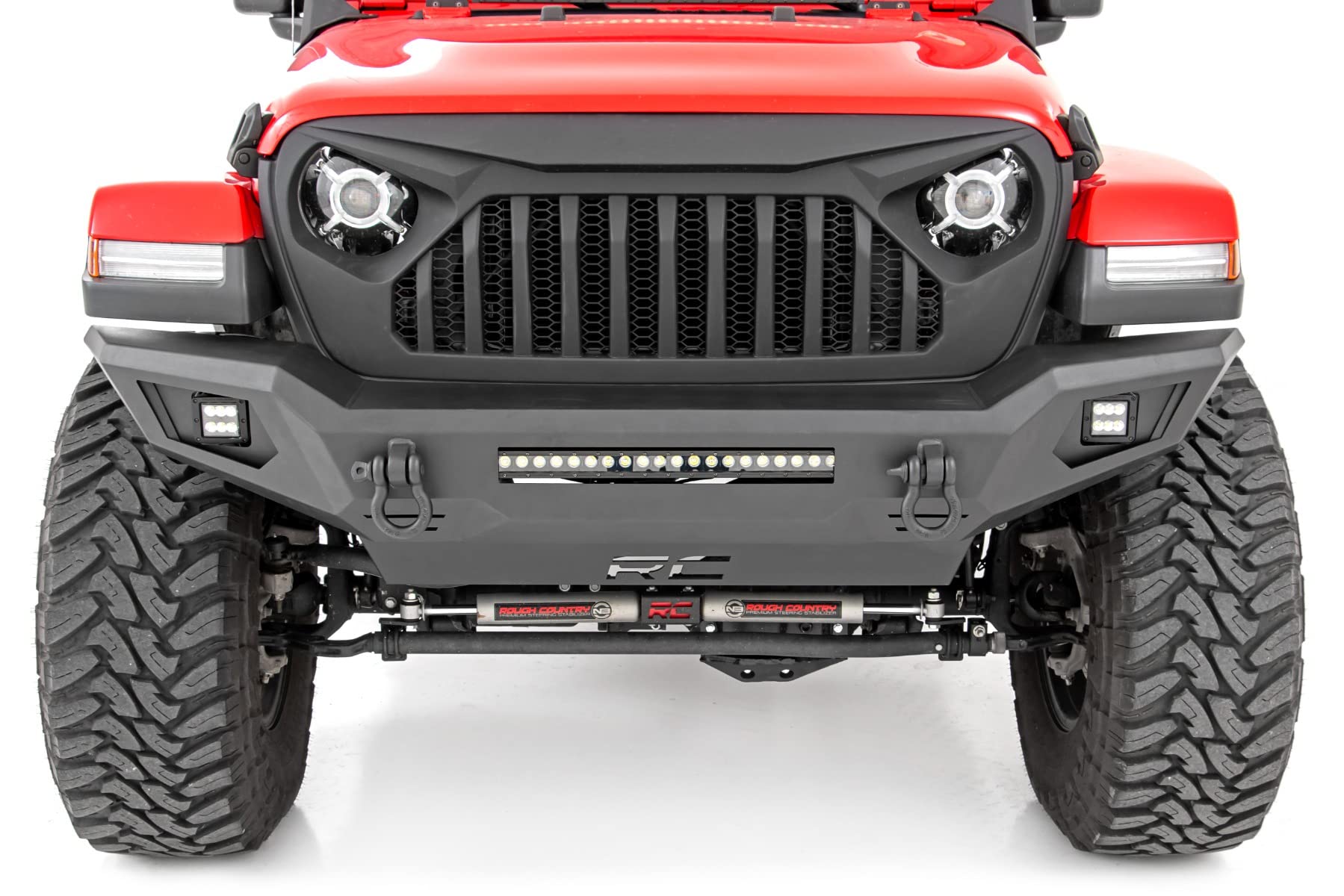 Rough Country Full-Width Front Bumper for Jeep Gladiator JT/Wrangler JK & JL/Unlimited with 20" LED Bar & 2" Cube Lights