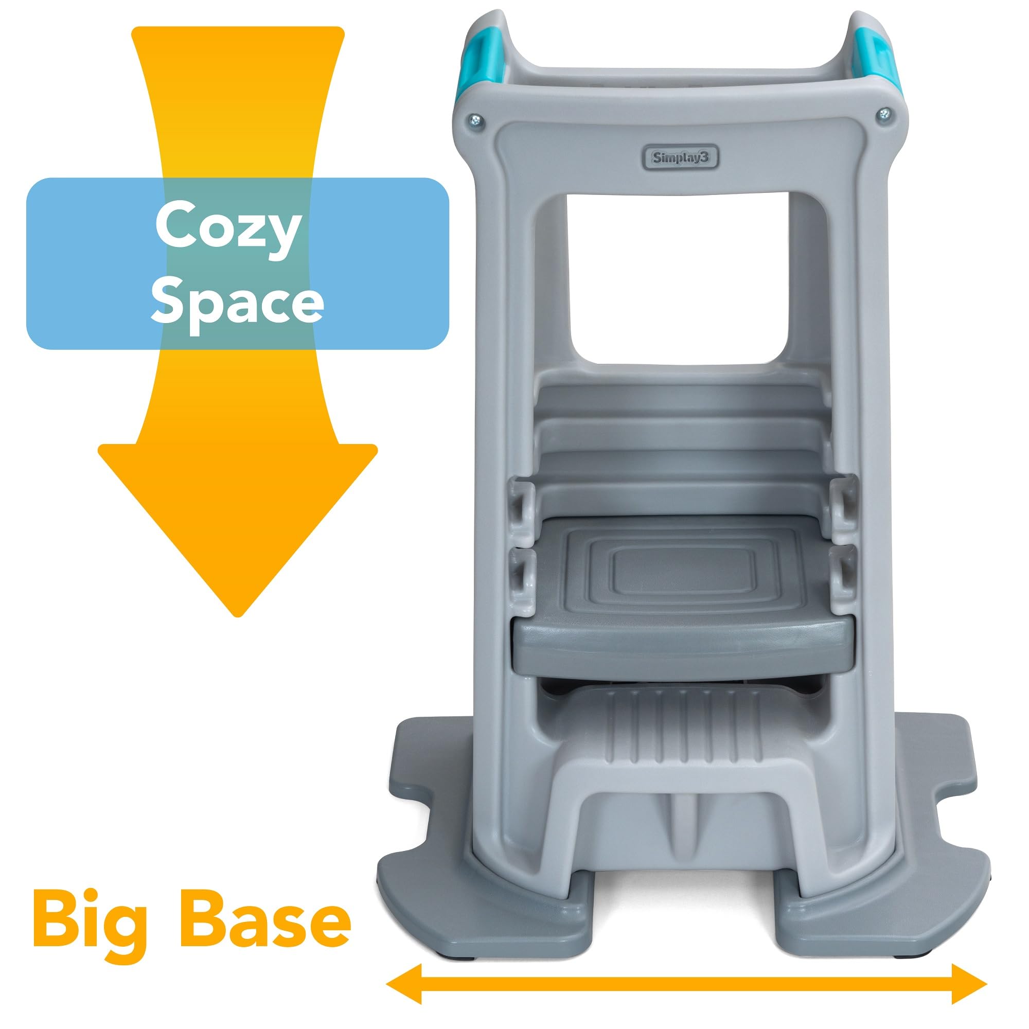 Simplay3 Montessori Toddler Tower Standing Kitchen Step Stool with Sturdy Stabilizing Base and Adjustable Platform, 20.5" D x 26" W x 34.5" H, Ages 18 Months to 5 Years, Gray