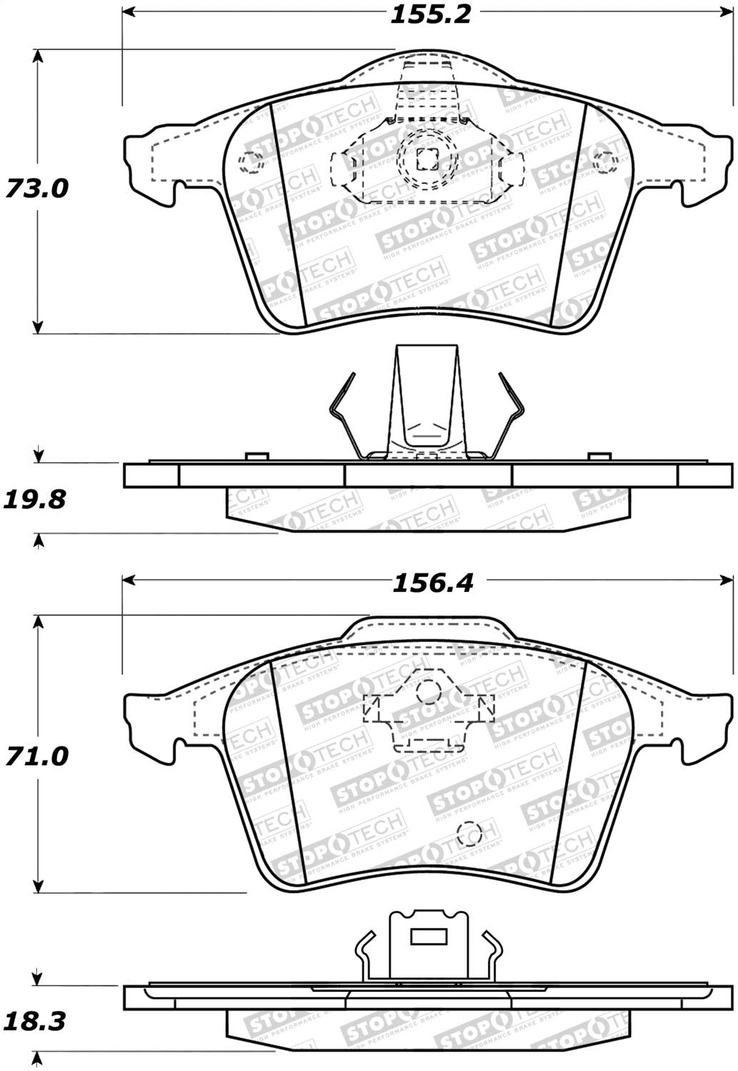 Front StopTech 308.10030 Brake Pads with Shims; Street