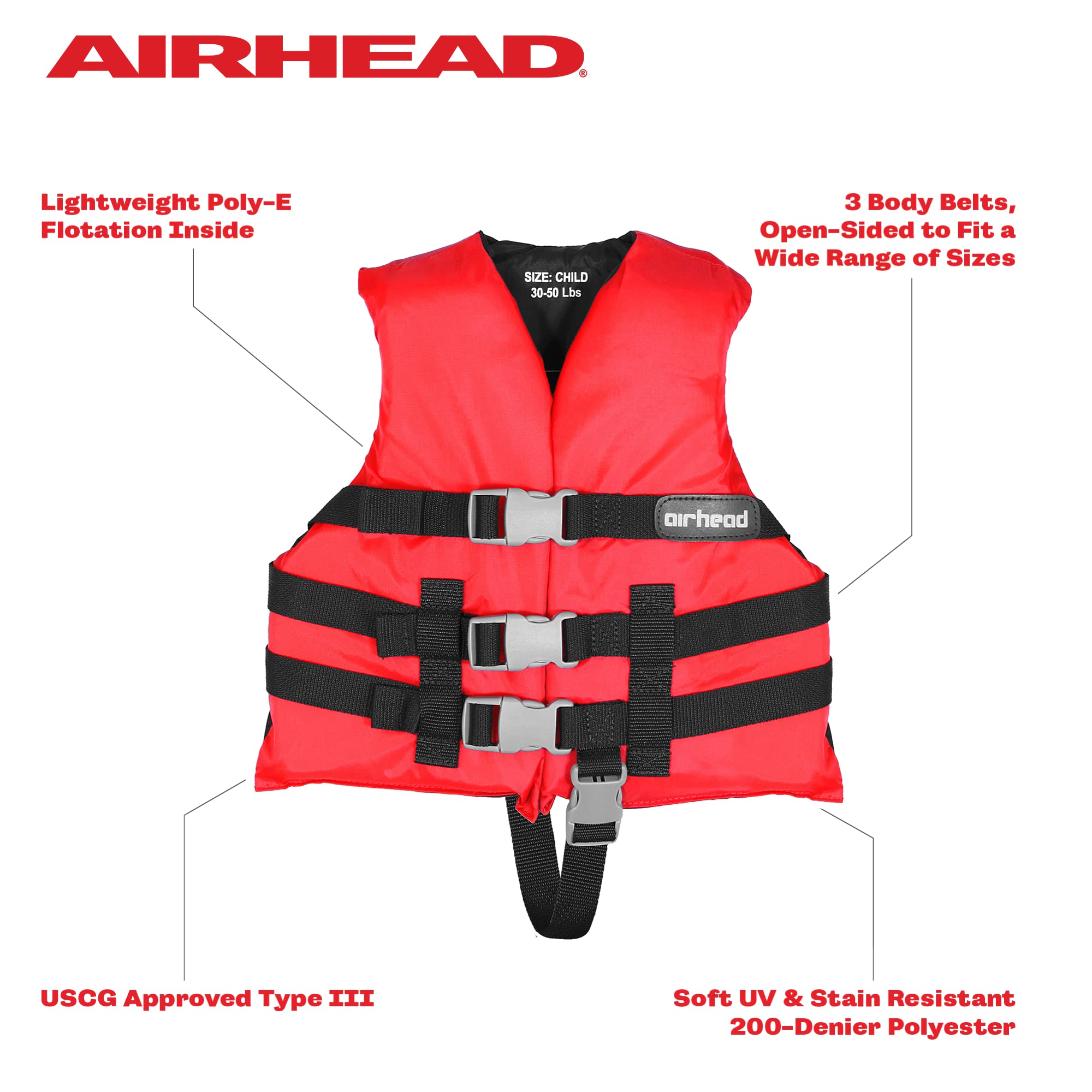 Children's Airhead General Purpose Life Vest, Coast Guard Approved, 30-50lbs