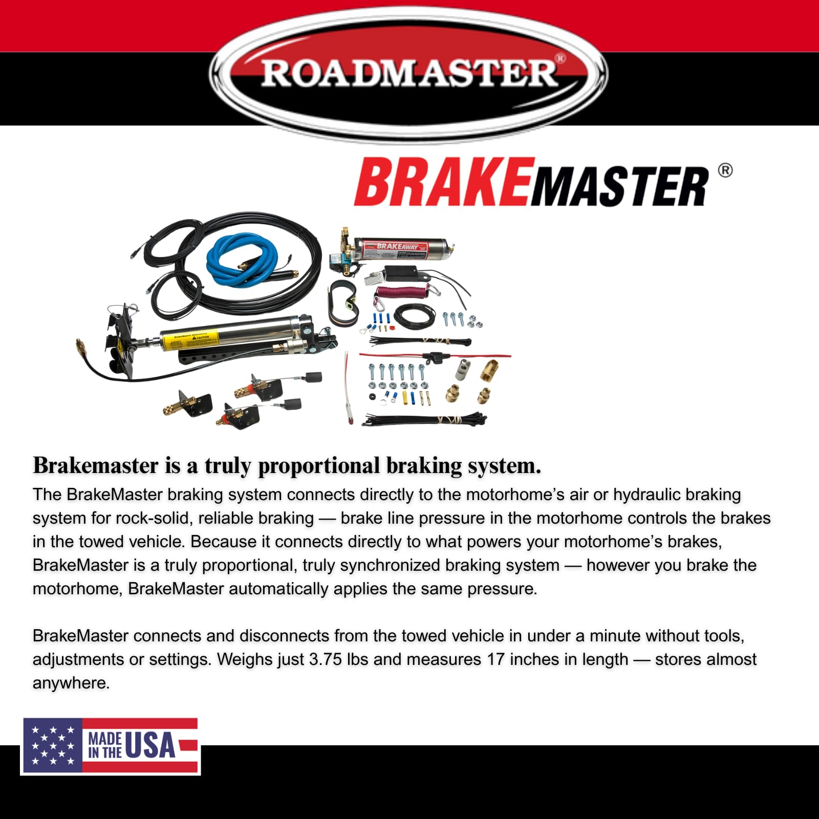 Brakemaster Roadmaster 9160 Brake System with BrakeAway Kit fits Motorhomes with Air or Air Over Hydraulic Brakes | Fully US and Canadian Brake Compliant | Easy Installation