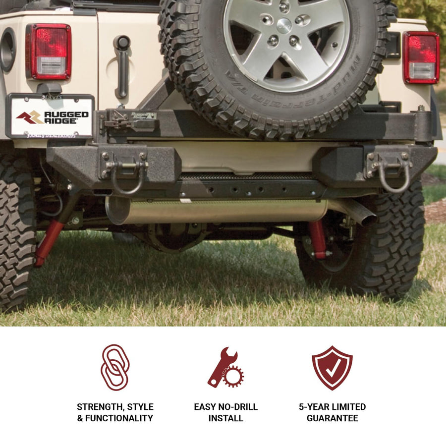 Rugged Ridge Rear Bumper, XHD | Pods, Aluminum, Textured Black | 11547.01 | Fits 2007-2018 Jeep Wrangler JK