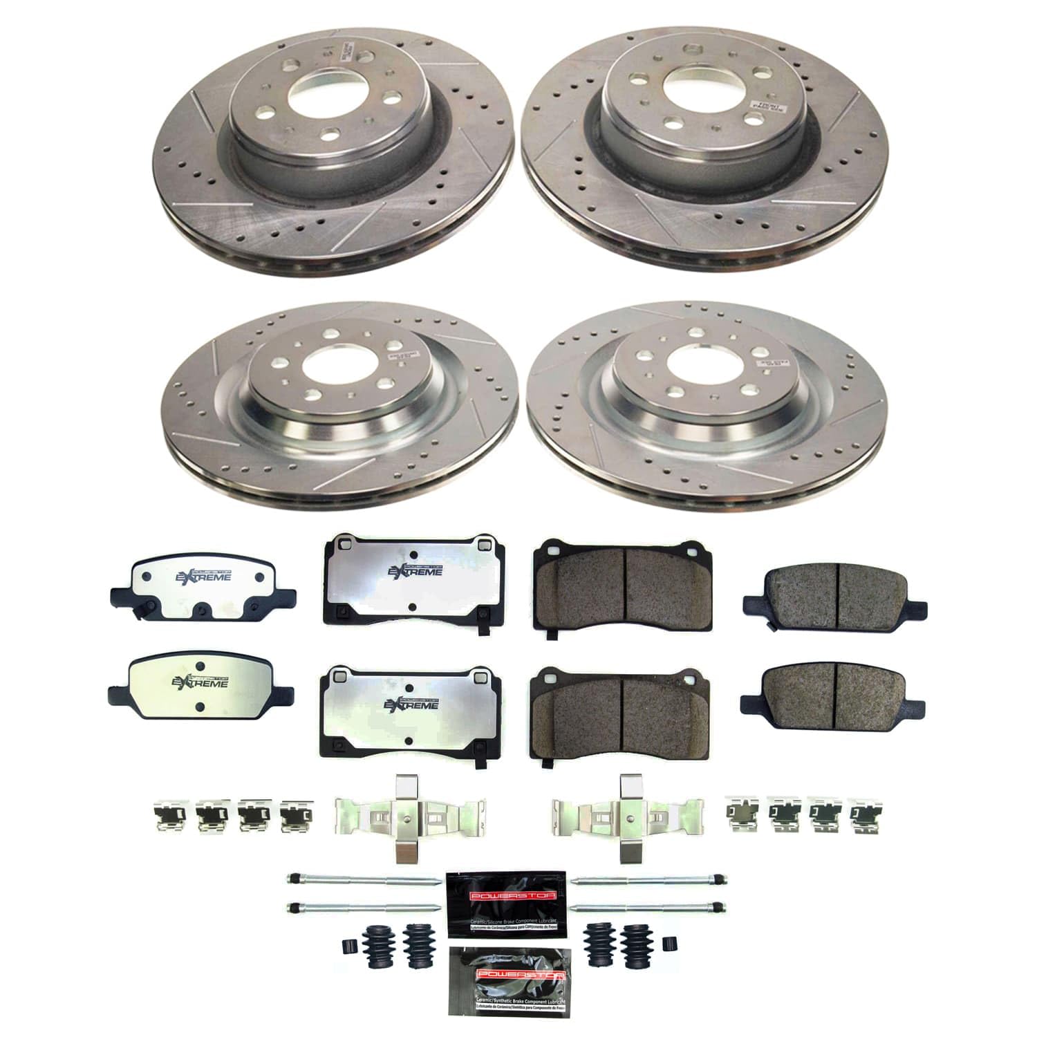 Z26 Carbon-Fiber Ceramic Brake Pads POWERSTOP with Drilled and Slotted Rotors Brake Kit For Tesla 3 2017-2021 [Vehicle Specific]