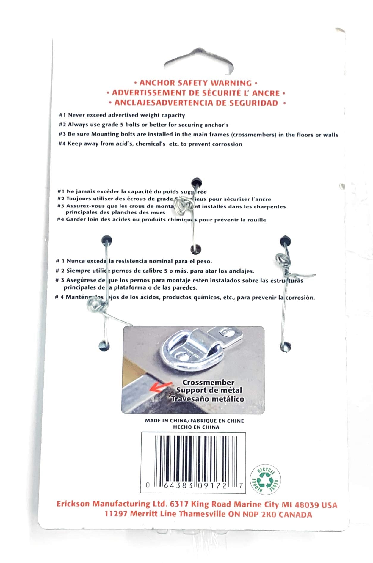 Anchor Ring Kit Erickson Manufacturing (4) 09108 1200 lb & (2) 09170 5000 lb (9172)