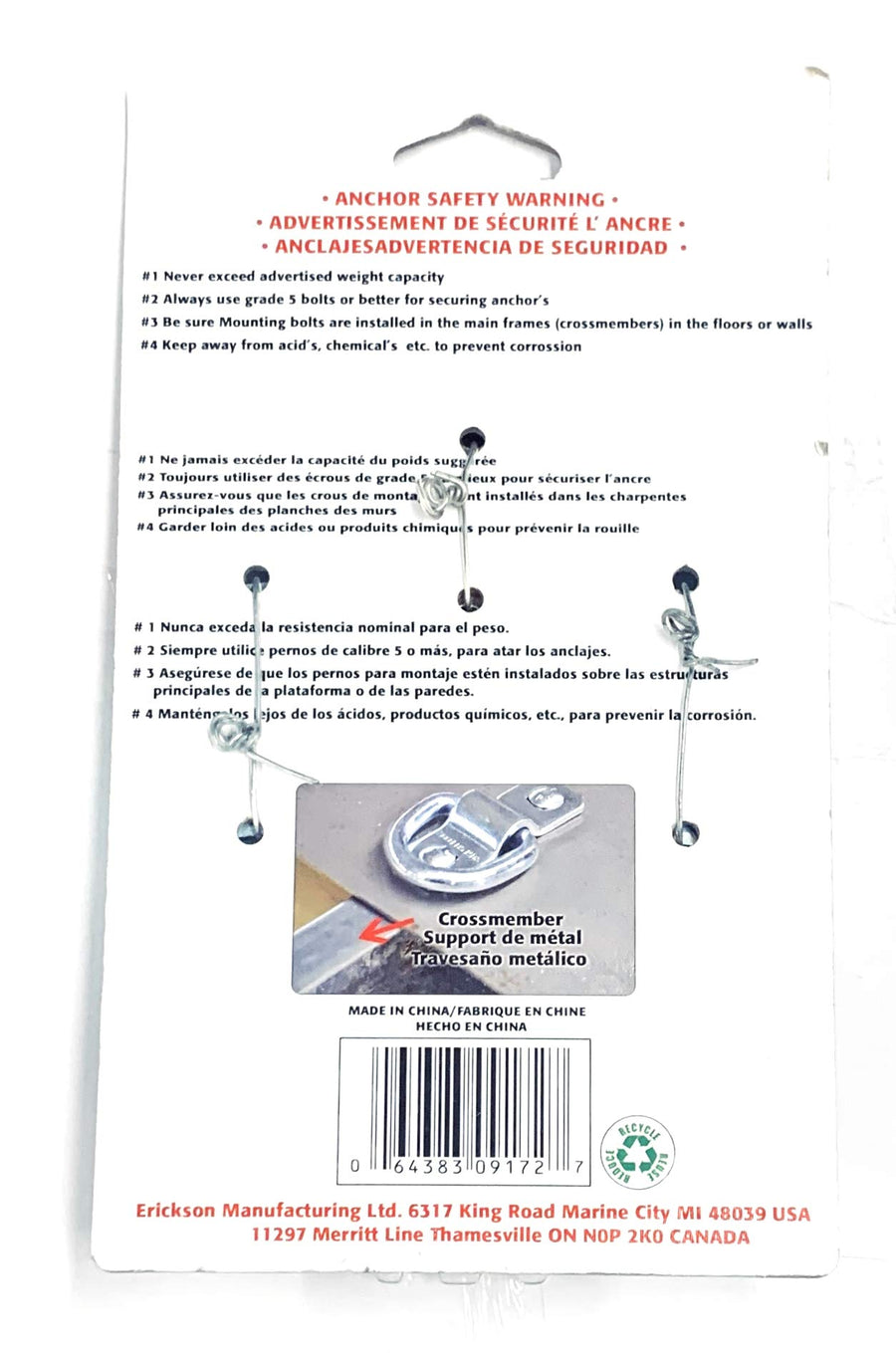 Anchor Ring Kit Erickson Manufacturing (4) 09108 1200 lb & (2) 09170 5000 lb (9172)