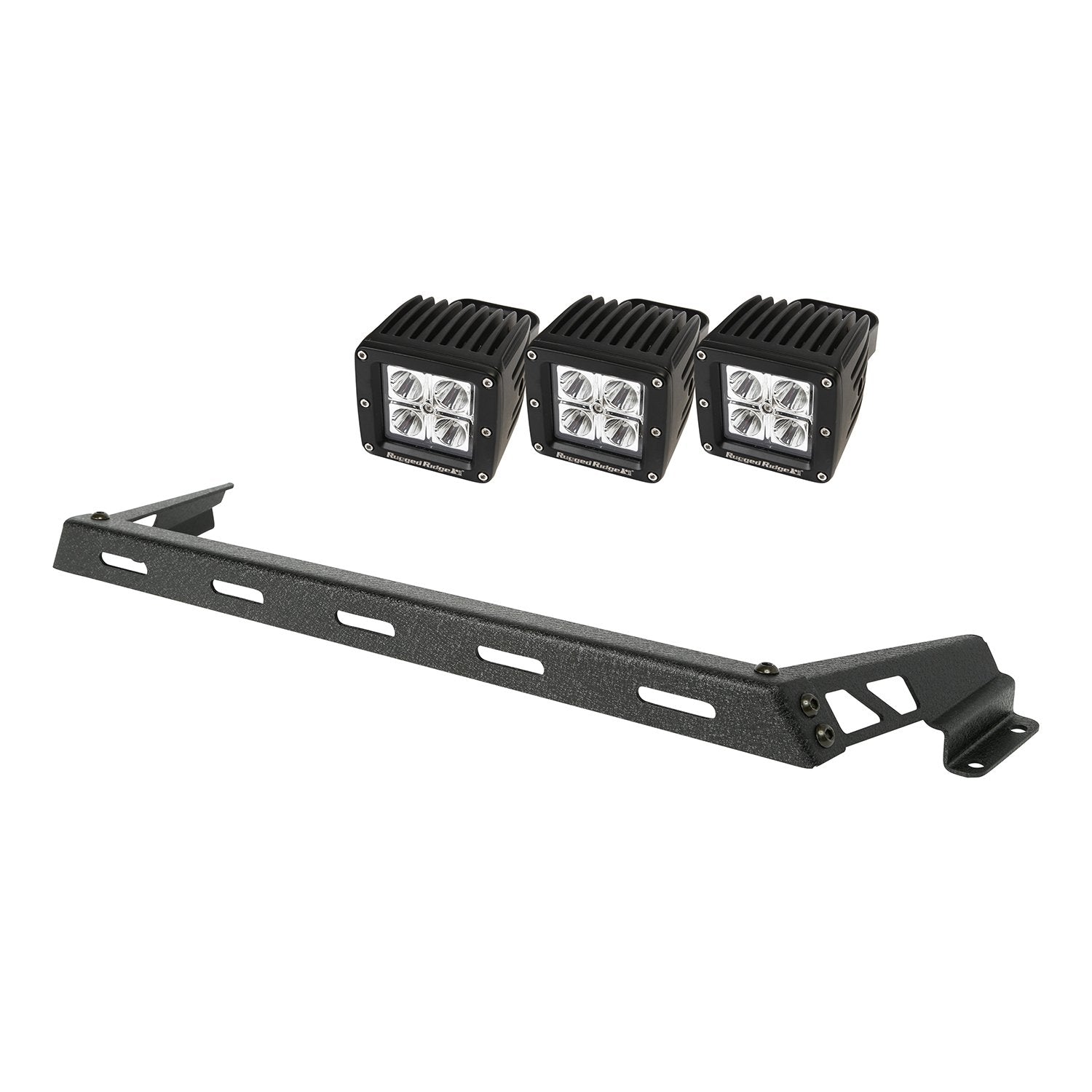 Light Bar Rugged Ridge for Jeep Wrangler JK | Hood Mounted, 3 Square | 11232.11 | Fits 2007-2018 Jeep Wrangler JK